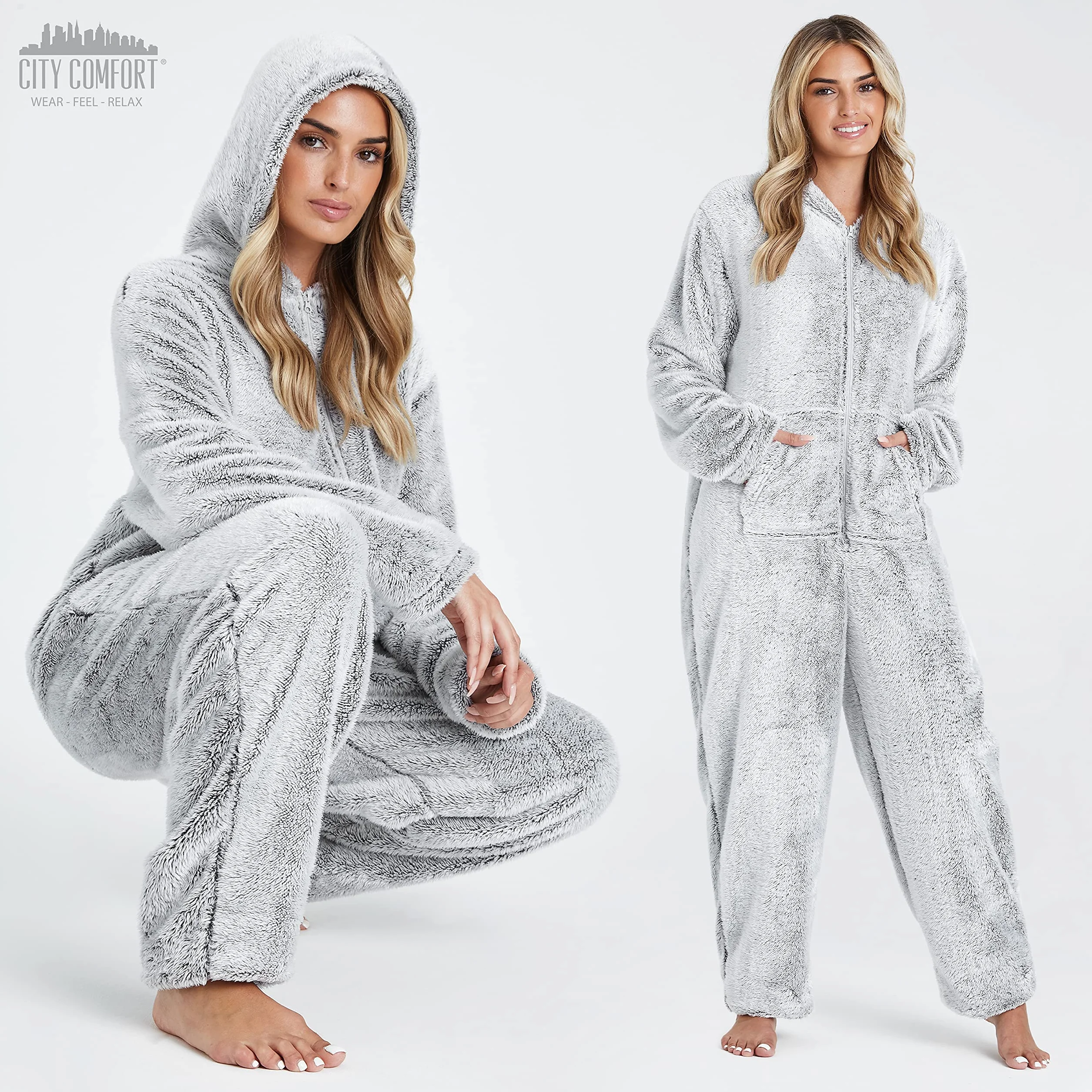 CityComfort Jednoczęściowe dla kobiet miękka wygodna piżama polarowa bielizna nocna dla kobiet puszysty polar onesie odzież wypoczynkowa rozmiary S-XL