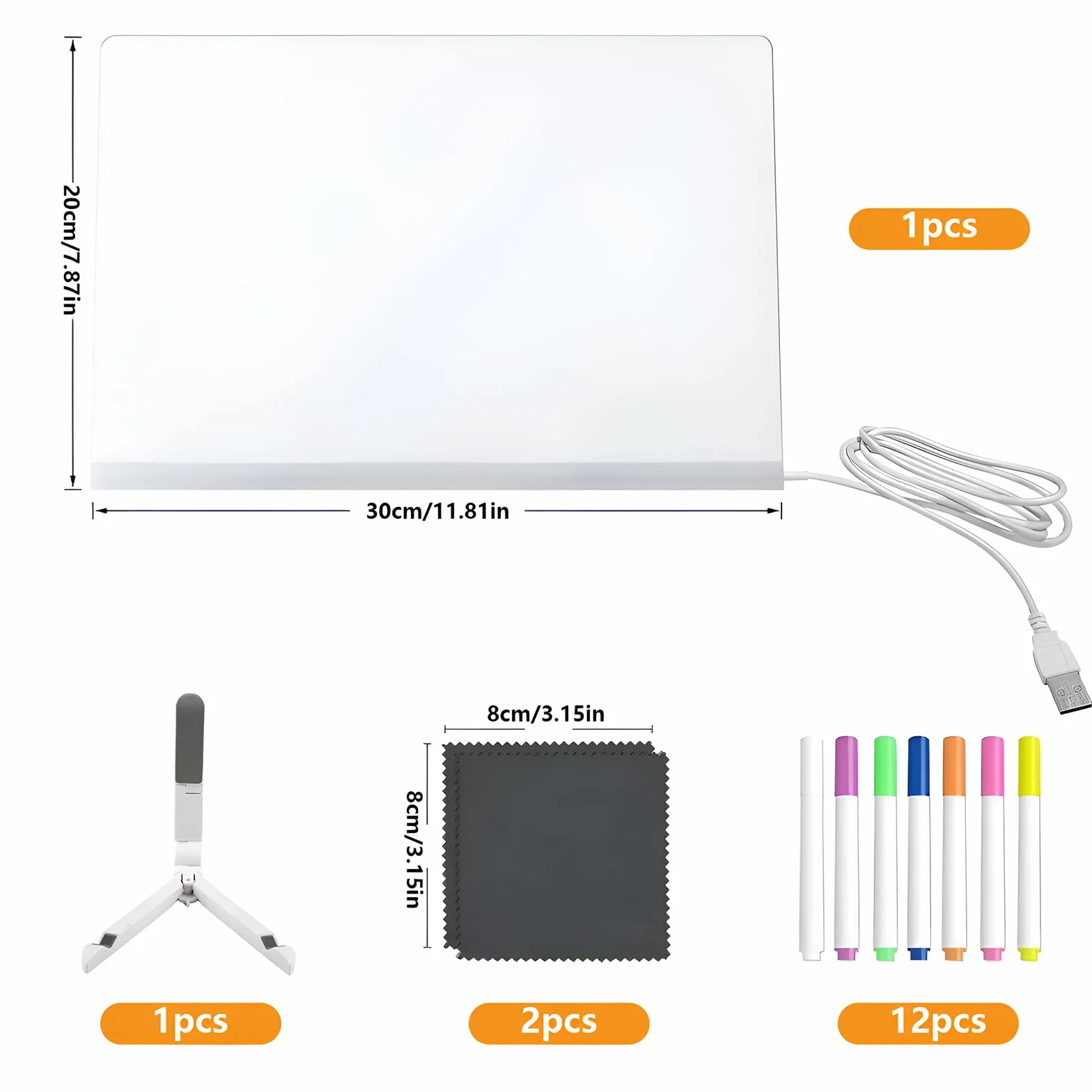 Akrylowa tablica z lampkami LED do rysowania z 6 długopisami zmywalnymi neonowymi kreatywnymi podświetlanymi literami do biura kawiarni szkoły domowej dzieci (30 x 20 cm)