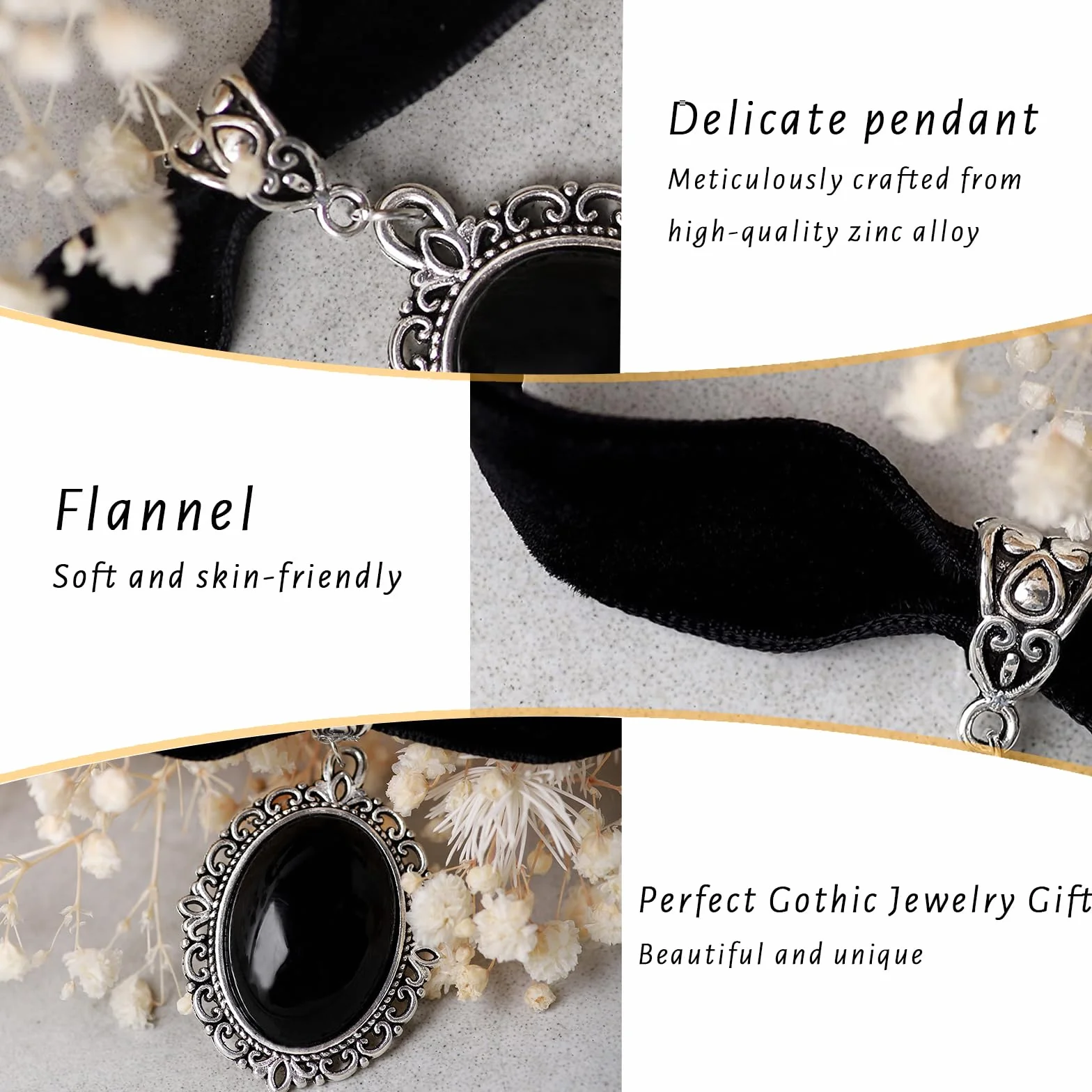 Moguri® Czarny aksamit vintage gotycki wiktoriański naszyjnik choker - prezent świąteczny dla dziewcząt, matek, przyjaciół, L, Cynk