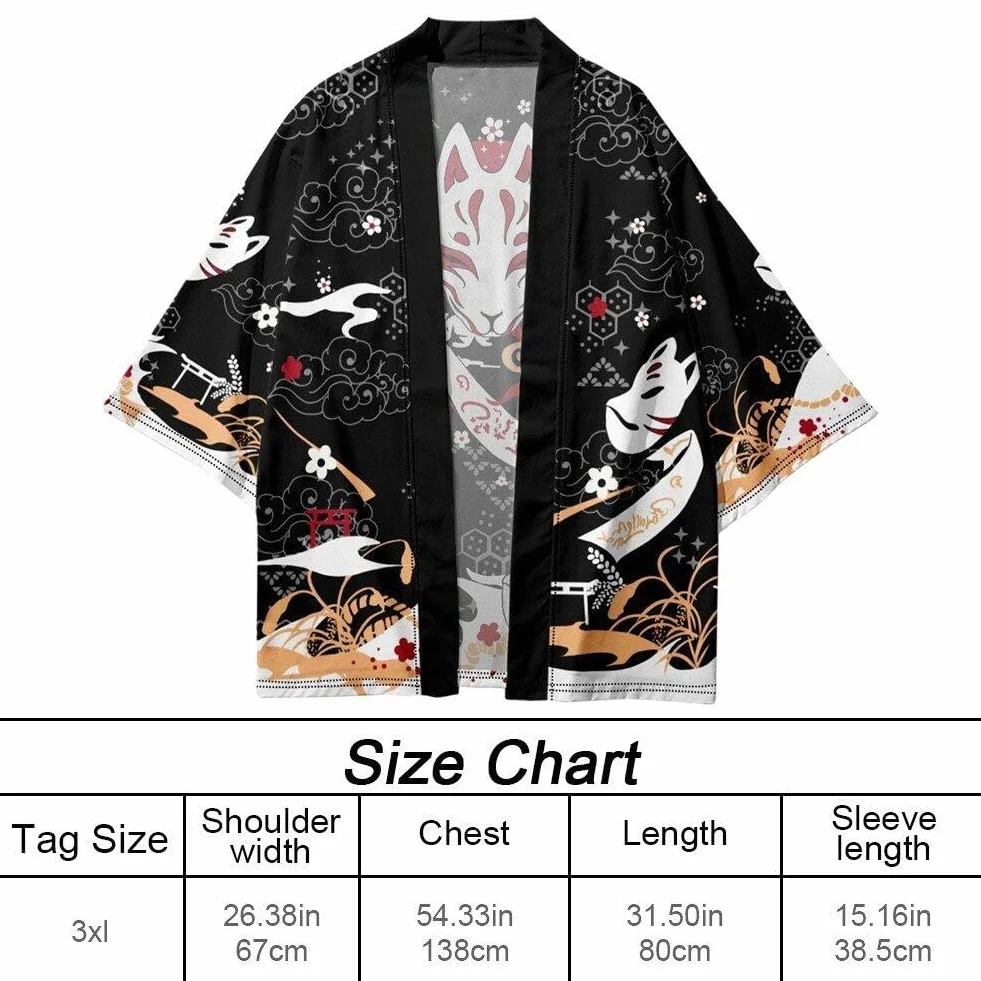 Letni Kreskowy Lis Drukowany Kimono Kobiety Mężczyźni Japoński Haori Streetwear Kardigan Yukata Cosplay Samuraj Streetwear