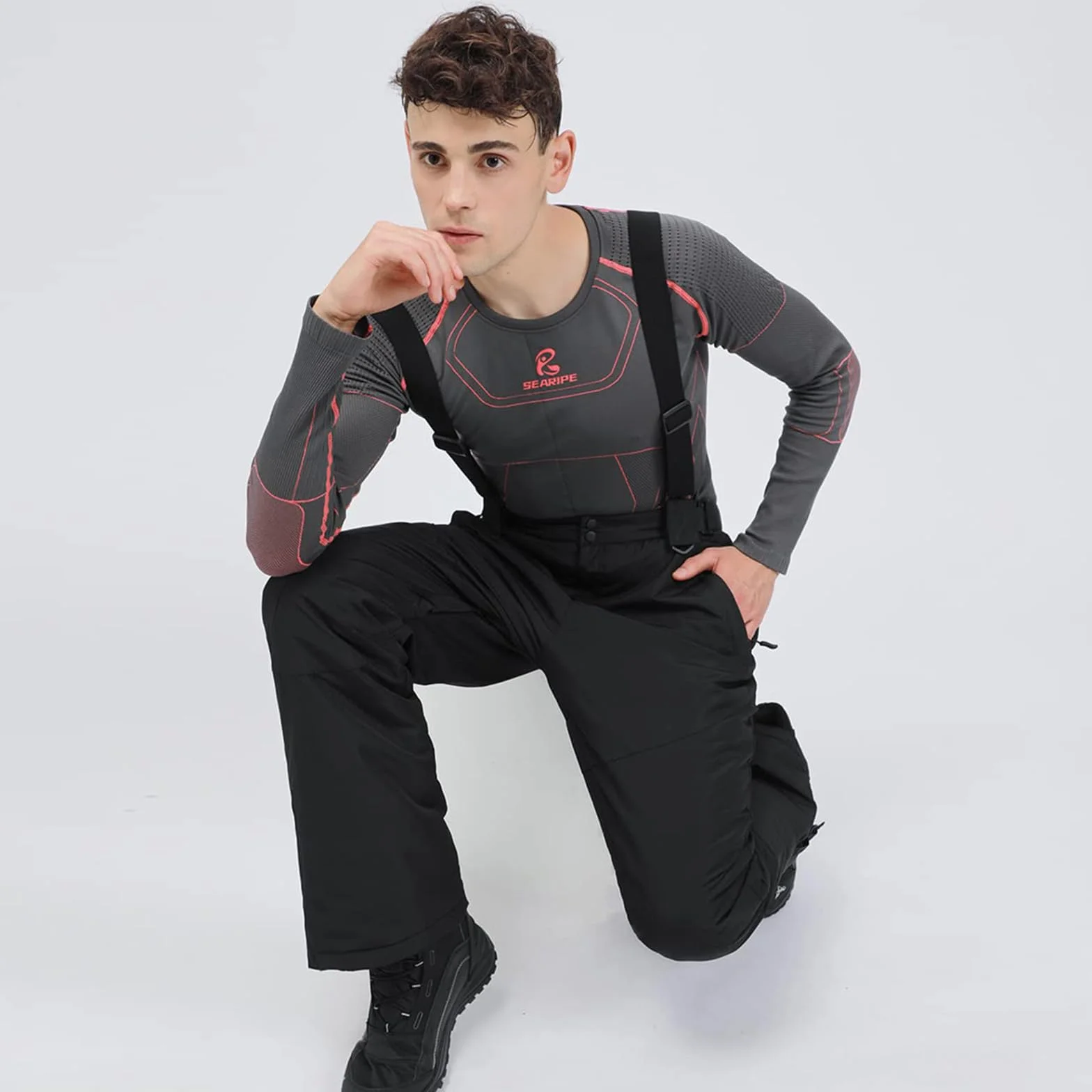 ALSOGO Męskie spodnie narciarskie Bib wodoszczelne wiatroszczelne spodnie śniegowe spodnie outdoorowe spodnie snowboard śliniaczek ze zdejmowanym paskiem