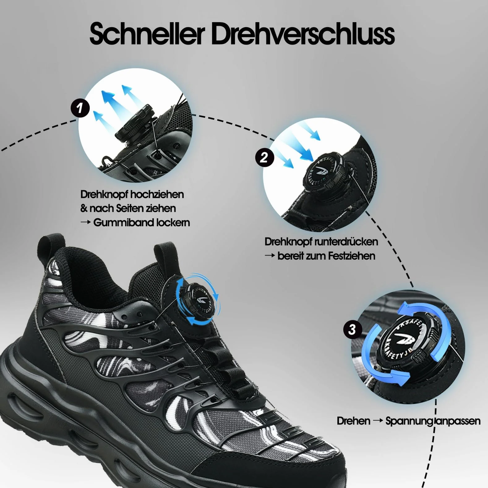 Nowe Męskie Buty Bezpieczeństwa S3 z Obrotowym Zapięciem – Lekkie, Antypoślizgowe, Ochrona przed Uderzeniami i Przebiciami Black 40