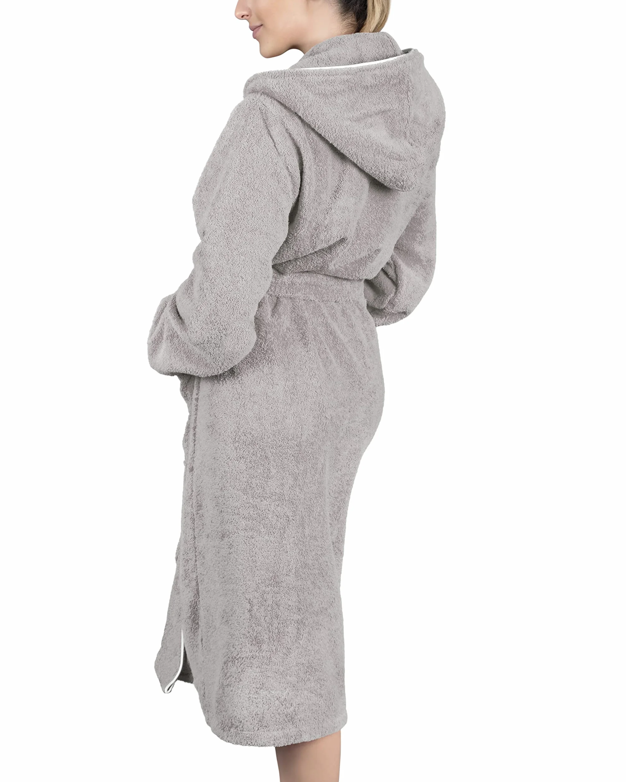 LAYNENBURG Damski szlafrok frotte - kaptur - długi - 100% bawełna (380g/m2) - OEKO TEX Standard 100 - rozmiar S, M, L, XL, XXL, 3XL