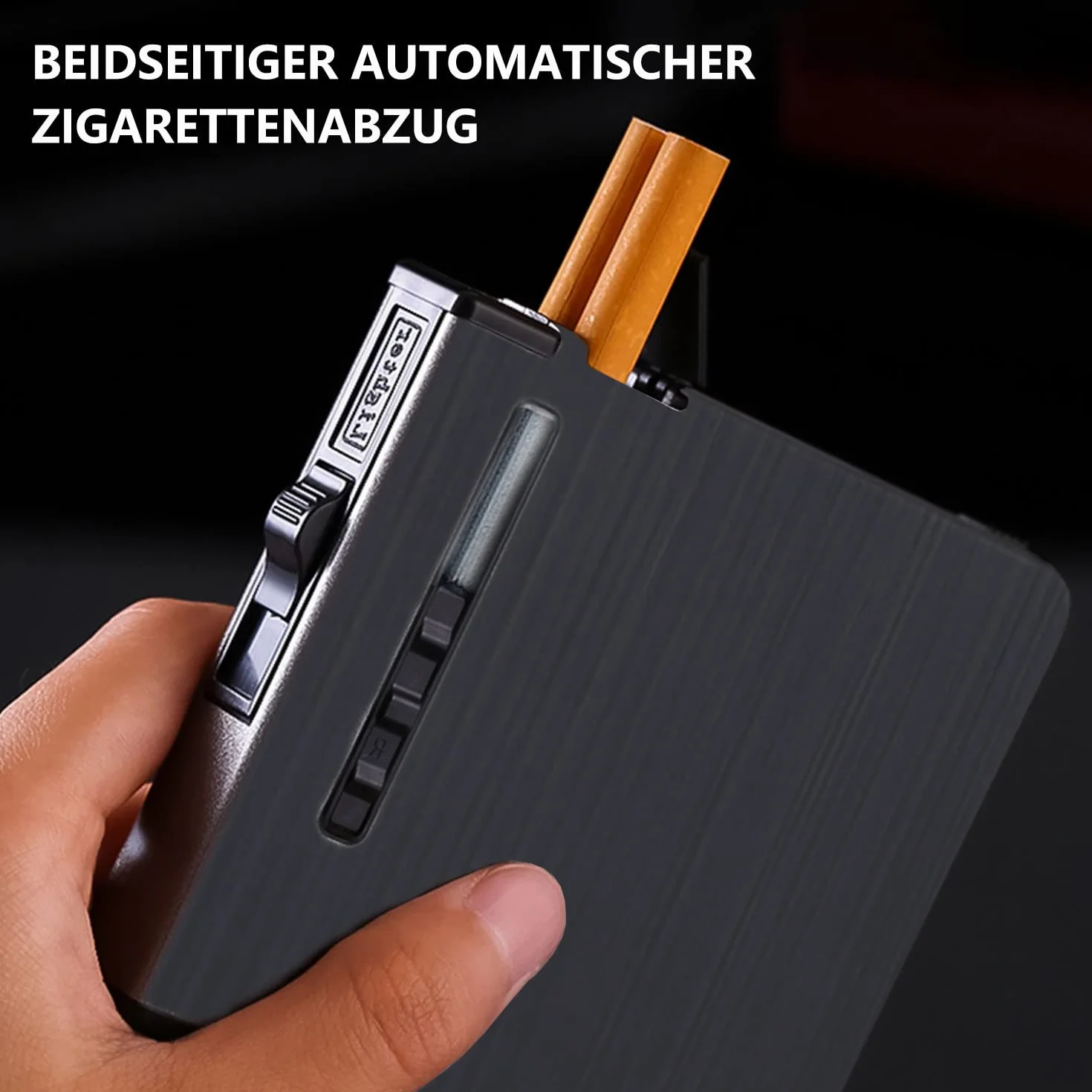 CAM2 Papierośnica z zapalniczką, wyrzut samochodowy, pomieści 20 papierosów, eleganckie wzornictwo, z elektroniczną zapalniczką, możliwość ładowania (czarny drut)