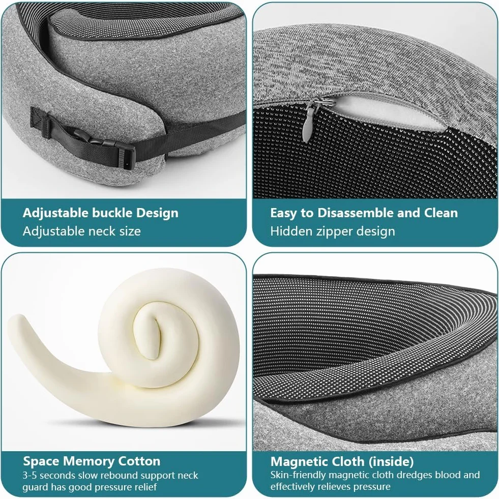 flintronic Poduszka podróżna, poduszka pod kark z pianki z pamięcią kształtu, wygodna i ergonomiczna poduszka z zatyczkami do uszu, maskami na oczy, torbą do przenoszenia, poduszka podtrzymująca głowę
