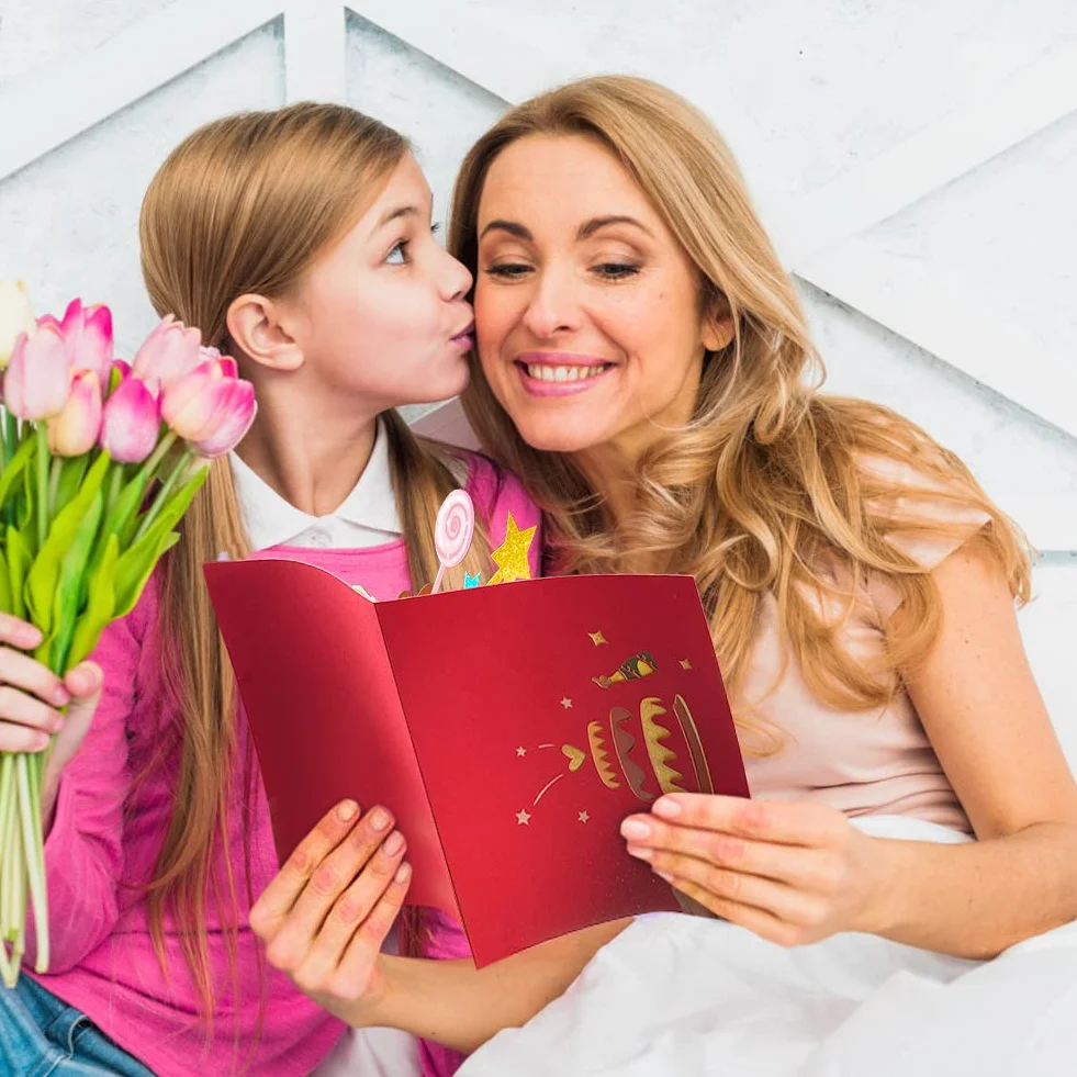 OFFCUP Kartka urodzinowa, 3D, rozkładane kartki urodzinowe, kartka z życzeniami z okazji urodzin, kartka pop-up, kartka urodzinowa, prezent urodzinowy z kopertami i dżemem papierowym, dla kobiet,