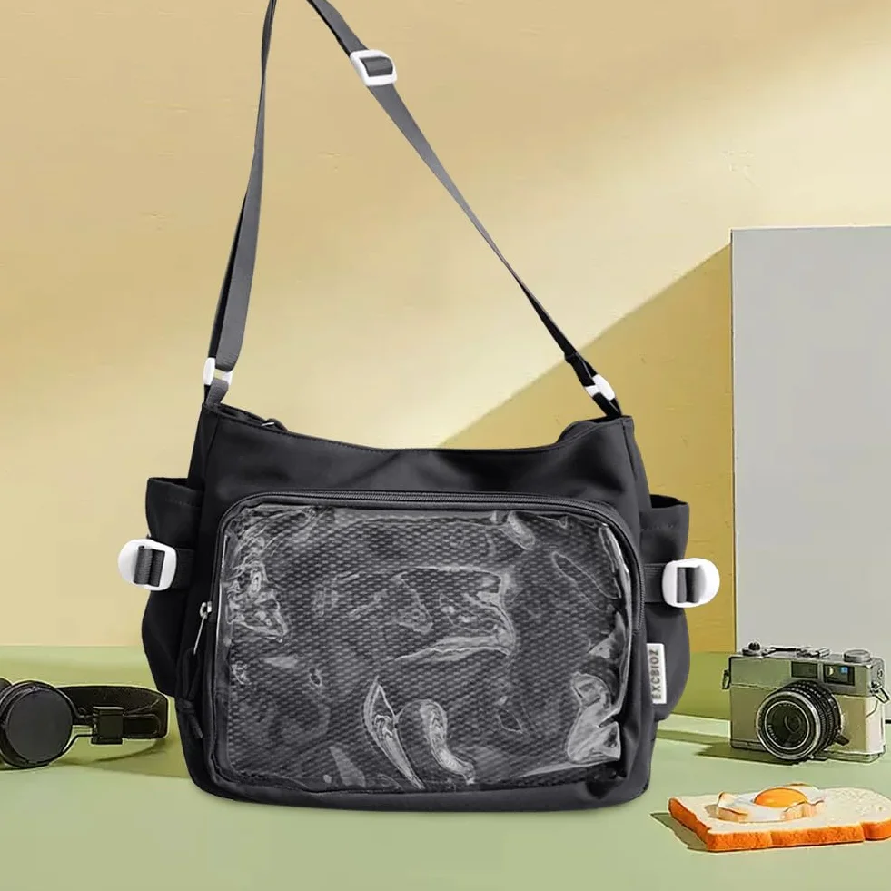 Kobiety ita torebka japońska torebka na ramię z przezroczystą okno mody torby na ramię multi-kupki stylowe torba crossbody Regulowane paski modne torba na zewnątrz