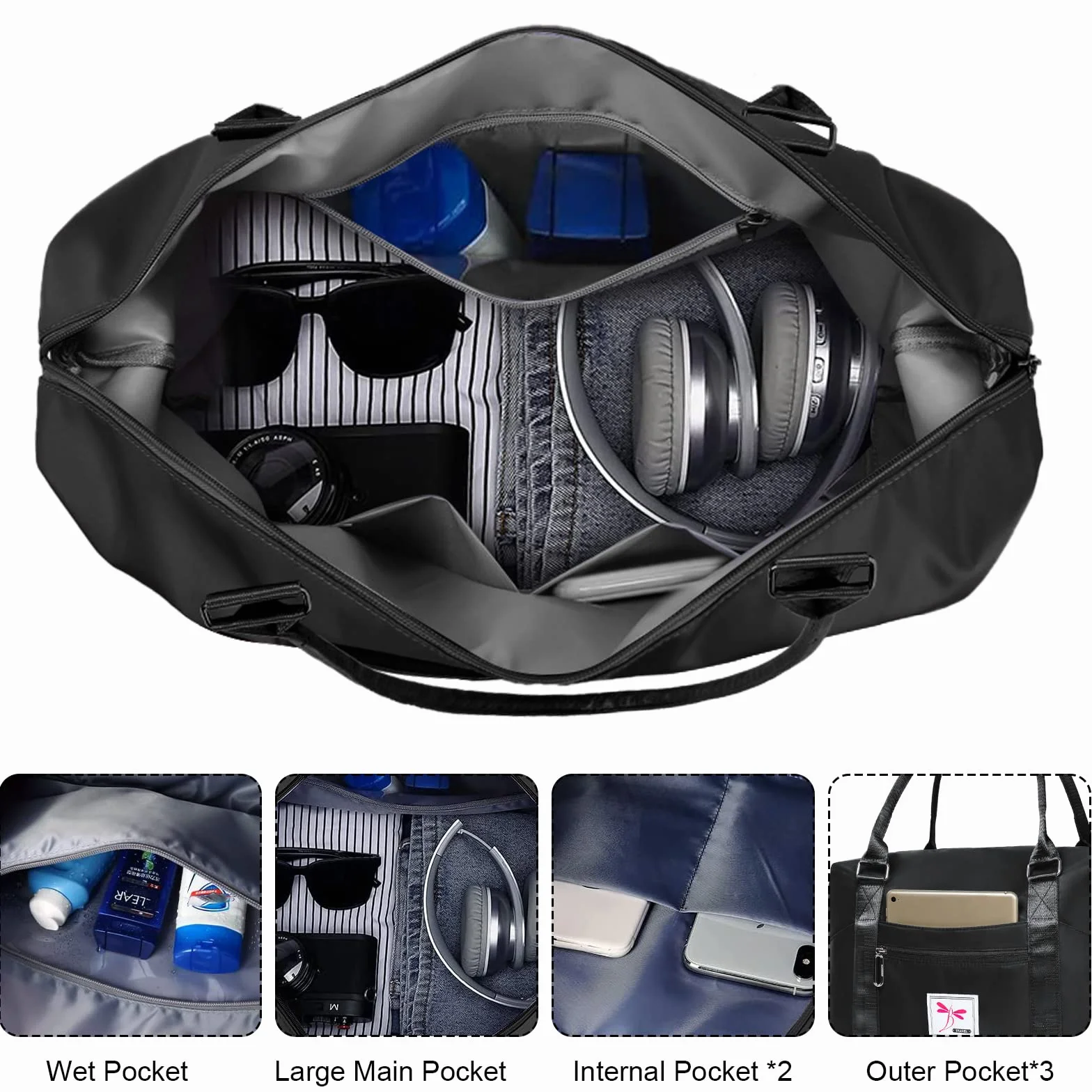 Flintronic Składana torba podróżna o dużej pojemności, lekka wodoodporna torba podróżna na weekend, torba sportowa z komorą na suche i mokre rzeczy 25 l / 36 l, regulowana (z 1 metką bagażową)