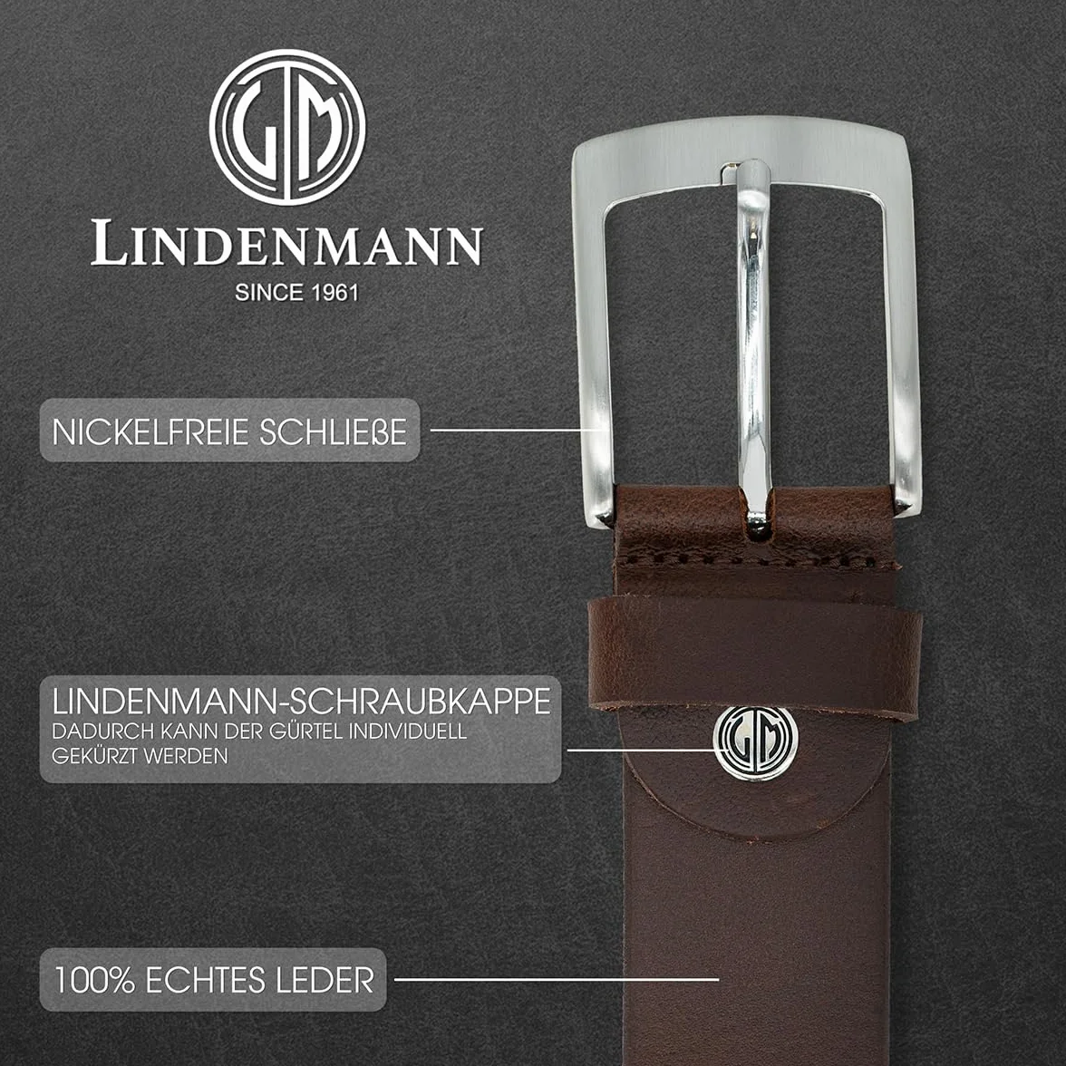 LINDENMANN Pasek męski pasek skórzany ze skóry bawolej, szerokość 40 mm, możliwość skrócenia, pasek, pasek skórzany, pasek dżinsowy, XL, brązowy, ciemnobrązowy, Bundweite 125 cm Gesamtlänge 140 cm W