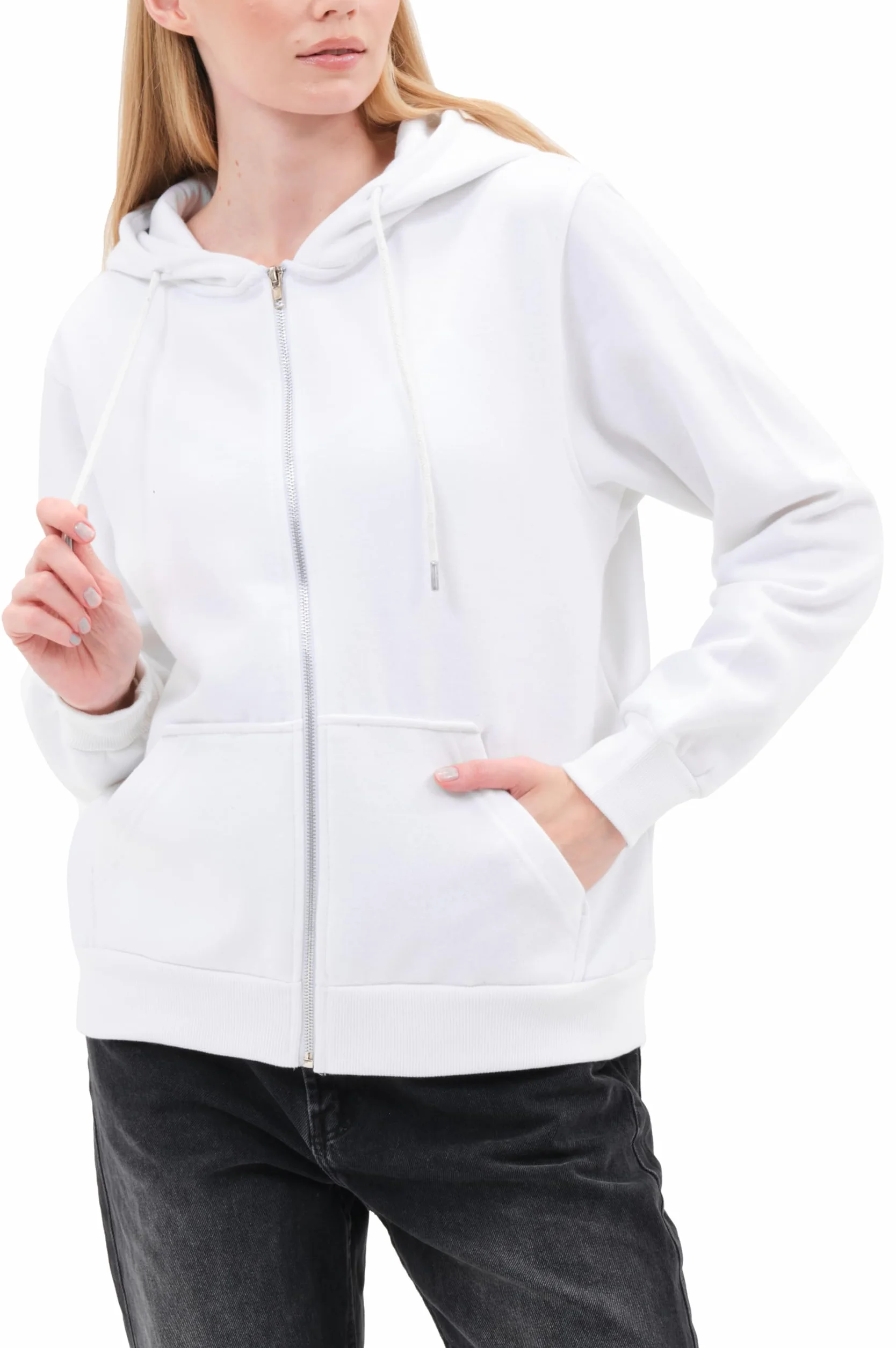 Smith & Solo Damska bluza z kapturem, zamek błyskawiczny, na jesień, zimę (biała, rozm. S)