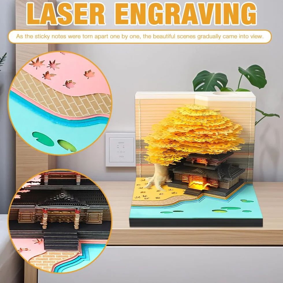 Kalendarz 3D 2026, notatnik 3D z lampą i uchwytem na długopis, kalendarz biurkowy 3D-notatnik z przezroczystym pudełkiem wyświetlaczowym, rzeźba kalendarza do odrywania, rzemiosło artystyczne