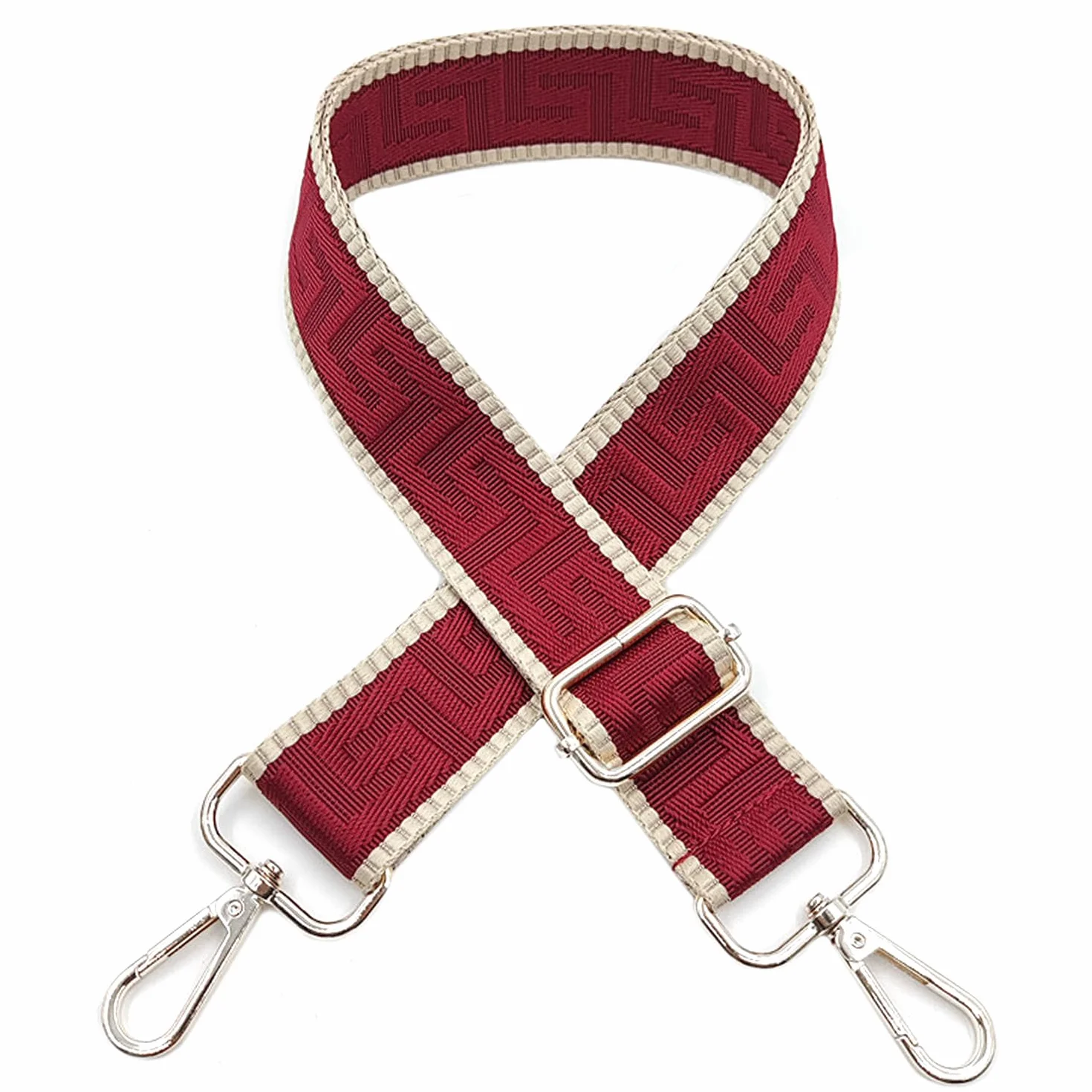 Regulowany Pasek na Ramię do Torebki - Szerokość 3,8 cm, ze Srebrnym Karabińczykiem - do Noszenia Torebek Damskich - Khaki/Czerwone
