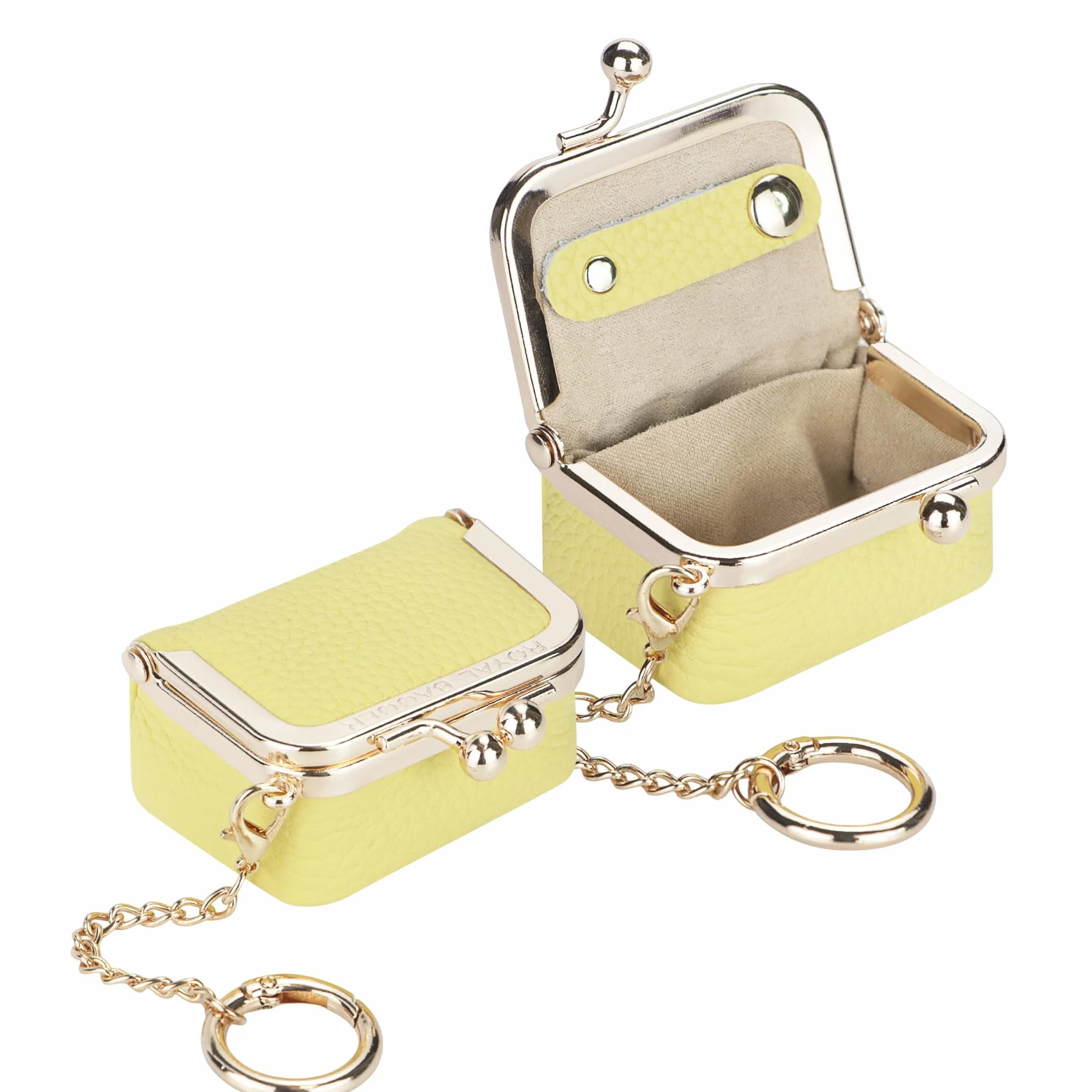 Royal Bagger Damska torebka na monety z oryginalnej skóry – Mini pudełko na biżuterię, jednokolorowa, styl casual, zapięcie typu Kiss Lock, mała torba do przechowywania 1894 (Żółty 2)