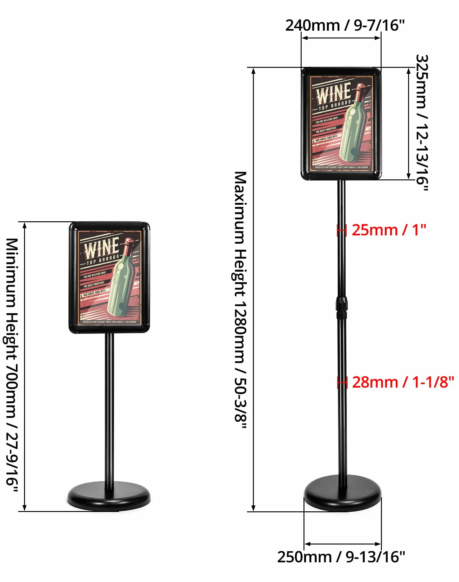 QWORK® Stojak informacyjny A4 Stojak informacyjny - Bezpieczny narożnik - Stop aluminium - Obrót o 360 ° - Regulacja wysokości 75~120 cm (czarny, A4)