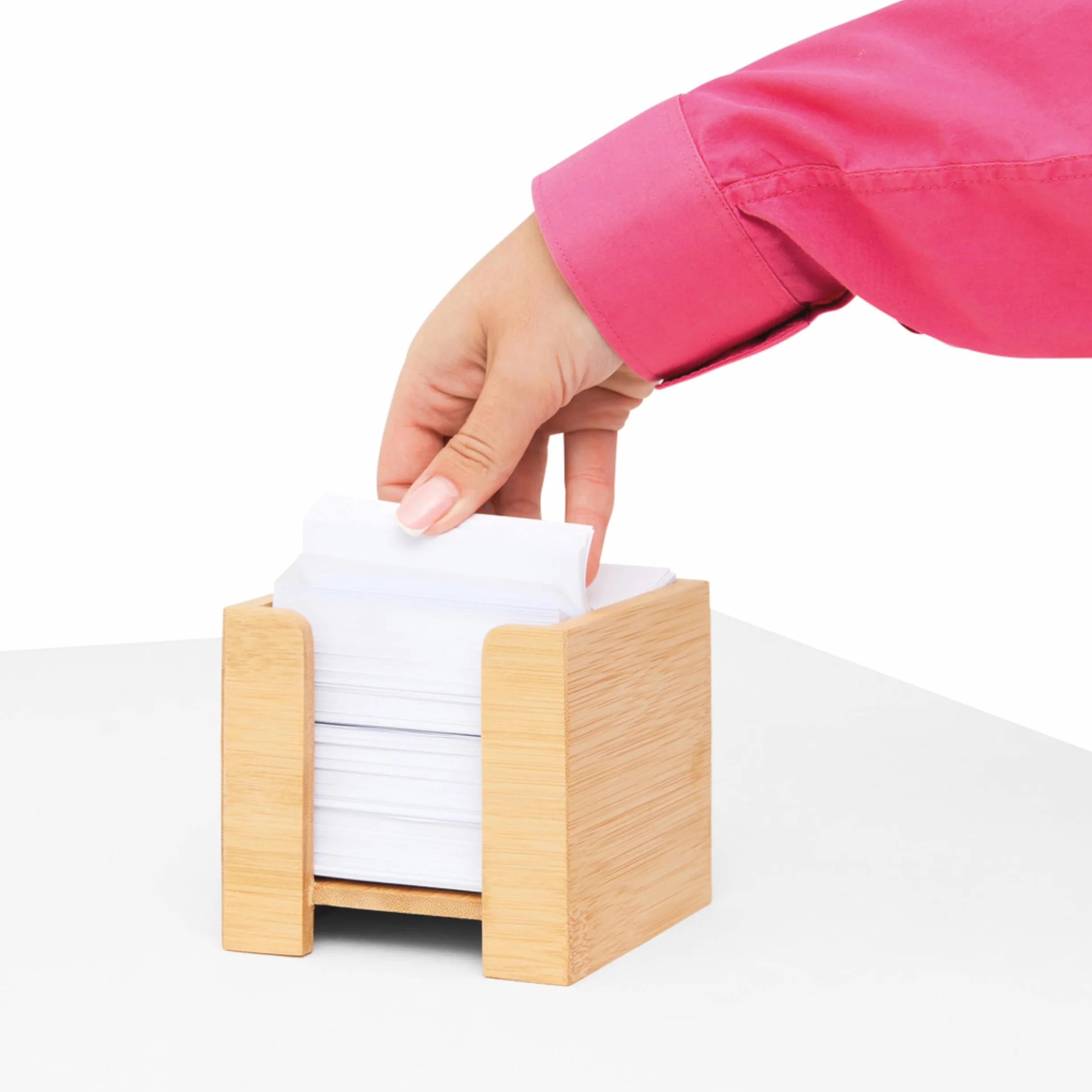 Pudełko na karteczki bambusowe, zrównoważone pudełko na karteczki, drewno, uchwyt na notatki, 900 arkuszy papieru bezdrzewnego 70 g/m², wys. x szer. x gł.: 11,5 x 11,5 x 10,7 cm, naturalny, dostępne
