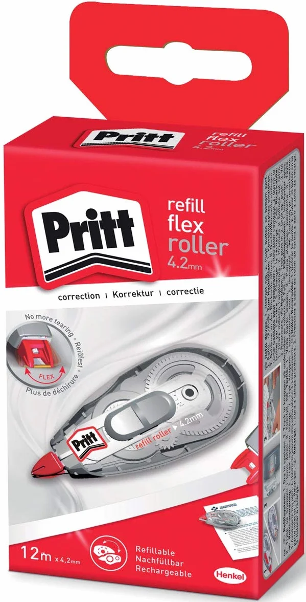 Pritt korektor rolkowy Refill Flex Midway z elastyczną końcówką, funkcja push & pull, możliwość wielokrotnego napełniania, możliwość natychmiastowego pisania, długość ok. 12 m, szerokość ok. 4,2 mm