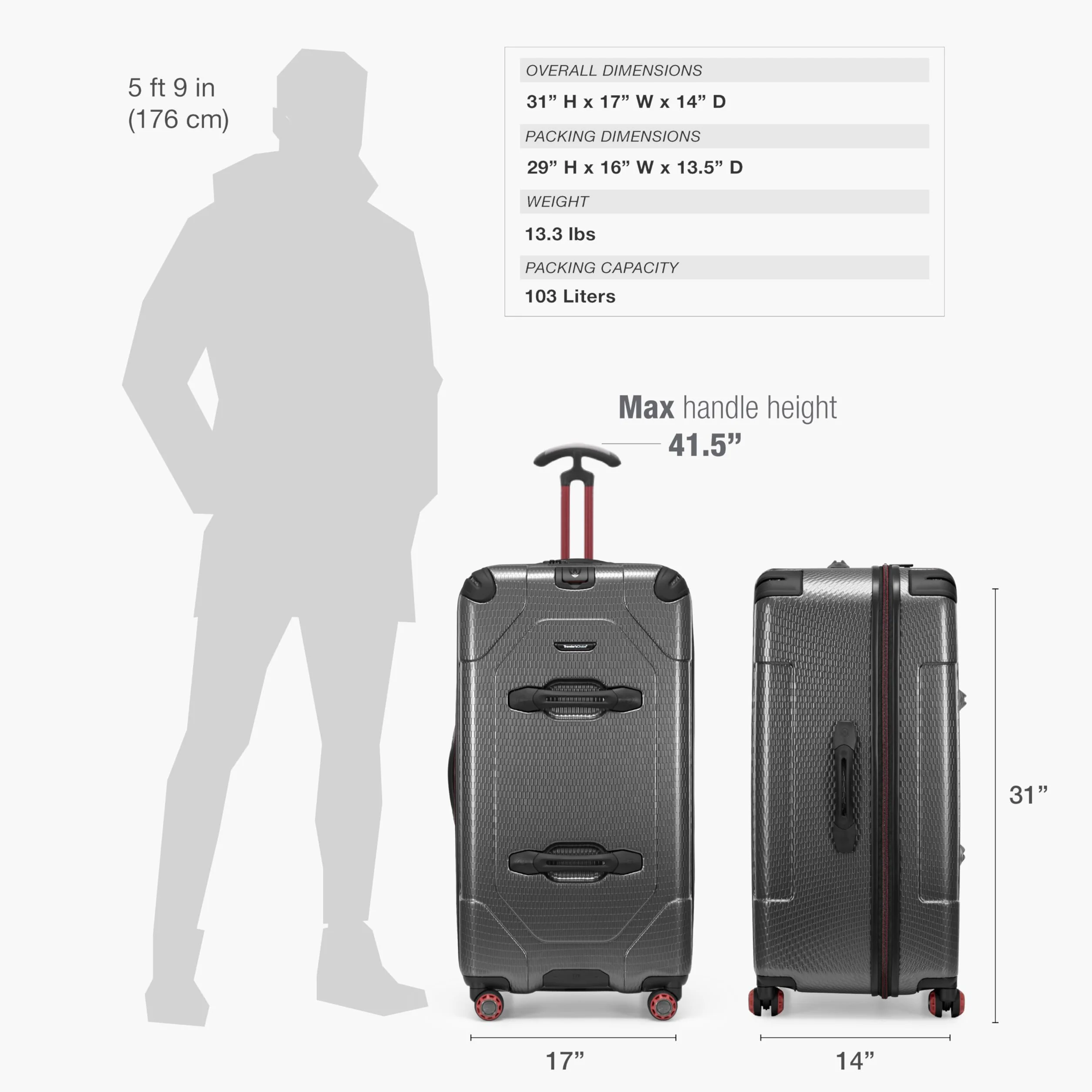 Traveler's Choice Maxporter II twarda walizka bagażowa z poliwęglanu z kołami obrotowymi, Szary, 30" Trunk Luggage
