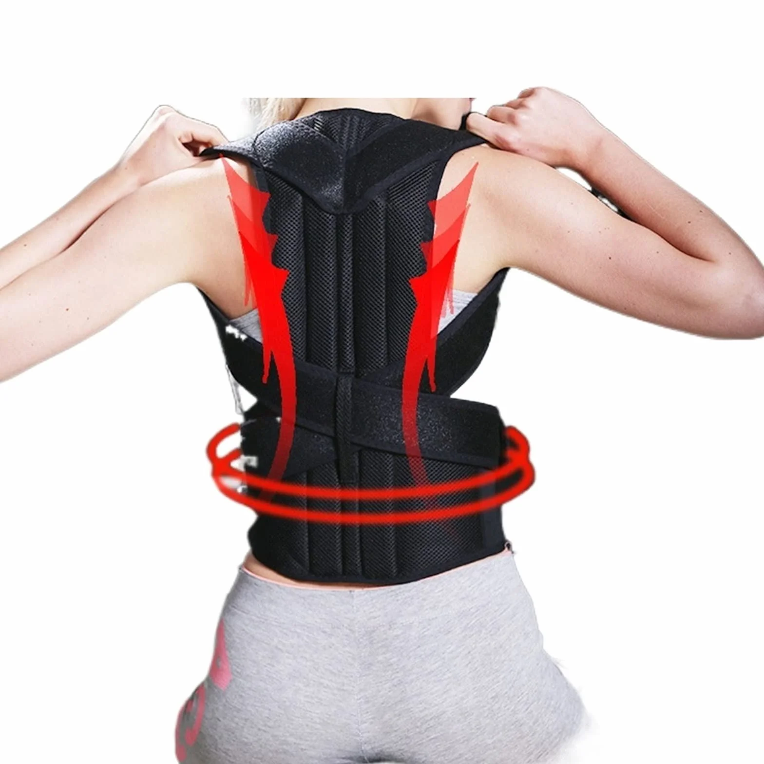 Korektor postawy ze stopu skolioza Brace gorset kręgosłupa czarny rozmiar L 43 cm