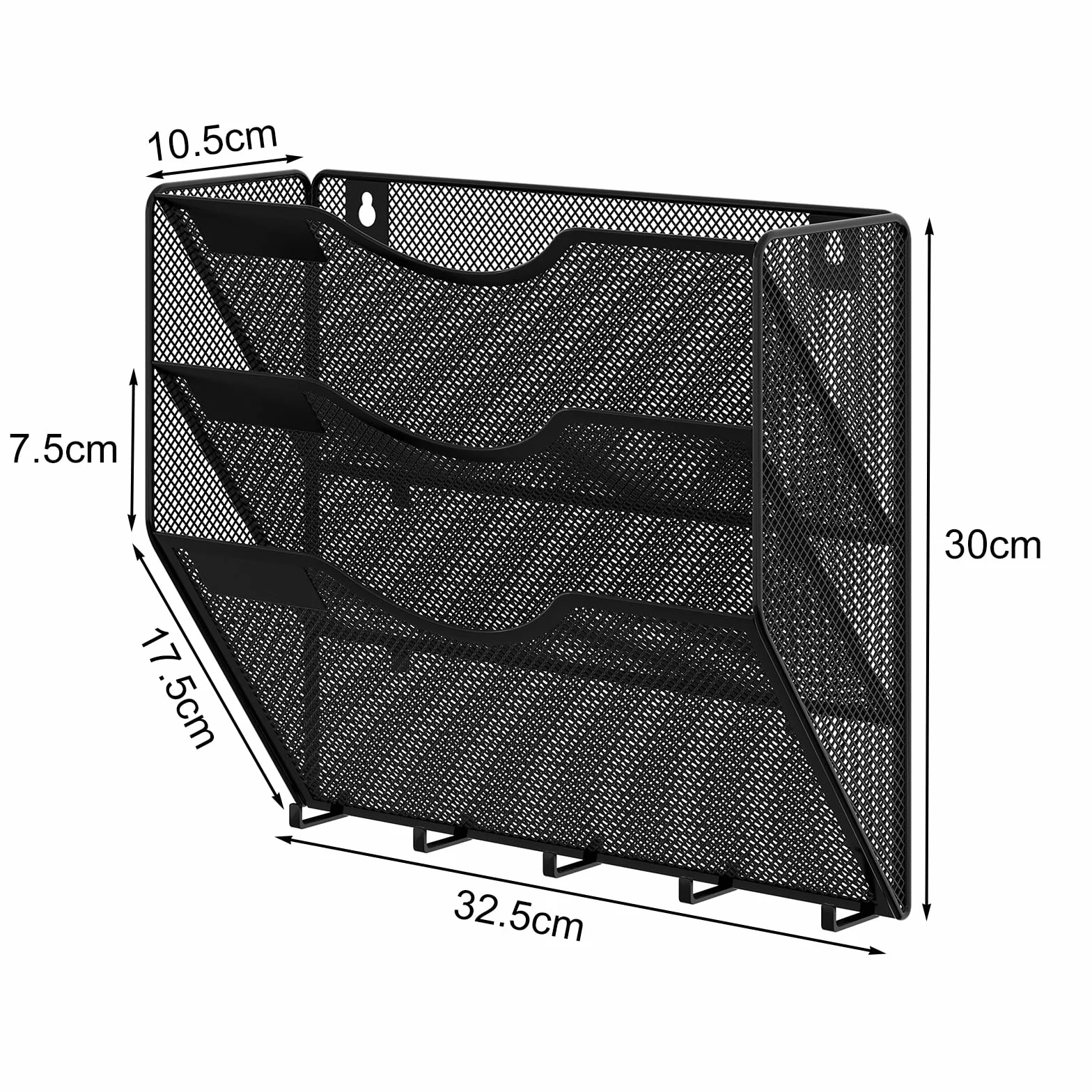 EasyPAG Uchwyt Ścienny na Dokumenty A4 3 Przedziały Metal Siatka,Ścienny Stojak na Pocztę,Wiszący Organizer na Dokumenty,Przechowywanie Czasopism z 5 Haczyki do Biura & Domu,Czarny