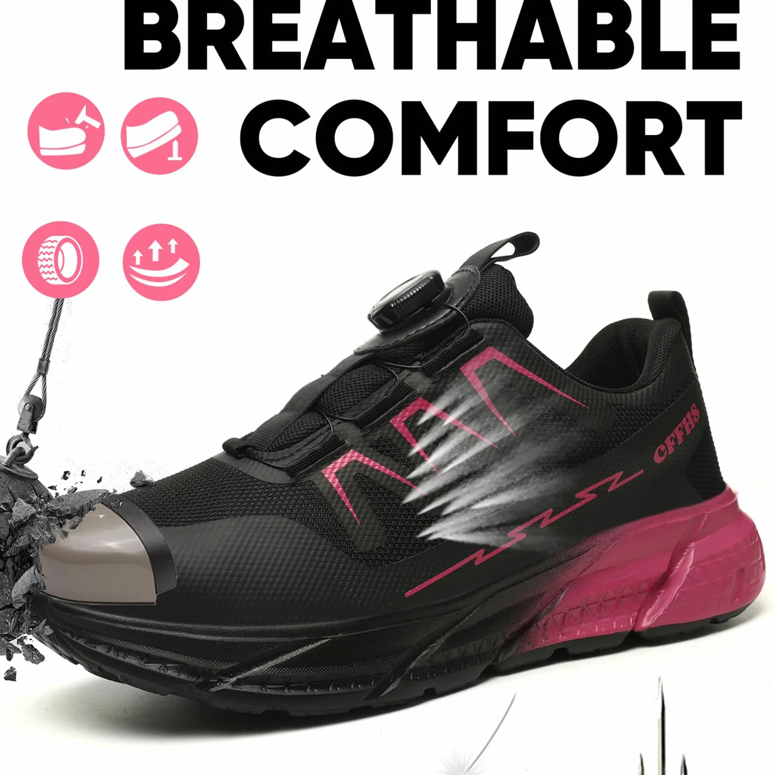 Damskie buty z stalowym noskiem, buty sportowe do pracy w budownictwie lekkie wygodne i odporne