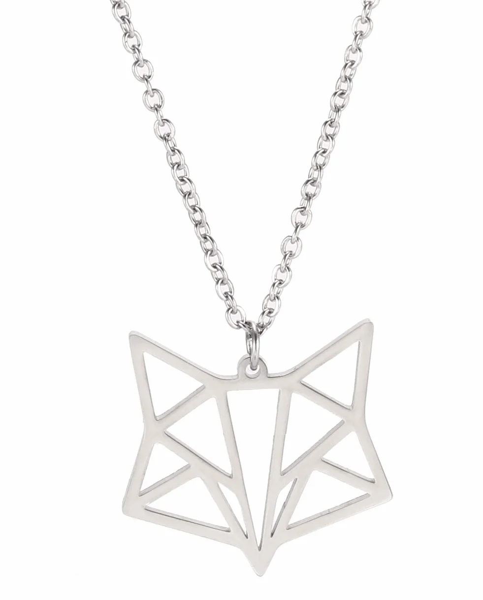 VASSAGO stal nierdzewna origami geometryczny lis głowa wisiorek naszyjnik pusty design zwierzę charm naszyjniki dla mężczyzn kobiet chłopców i dziewcząt e Stal nierdzewna, colore: Srebrny, cod. ASS2019091604