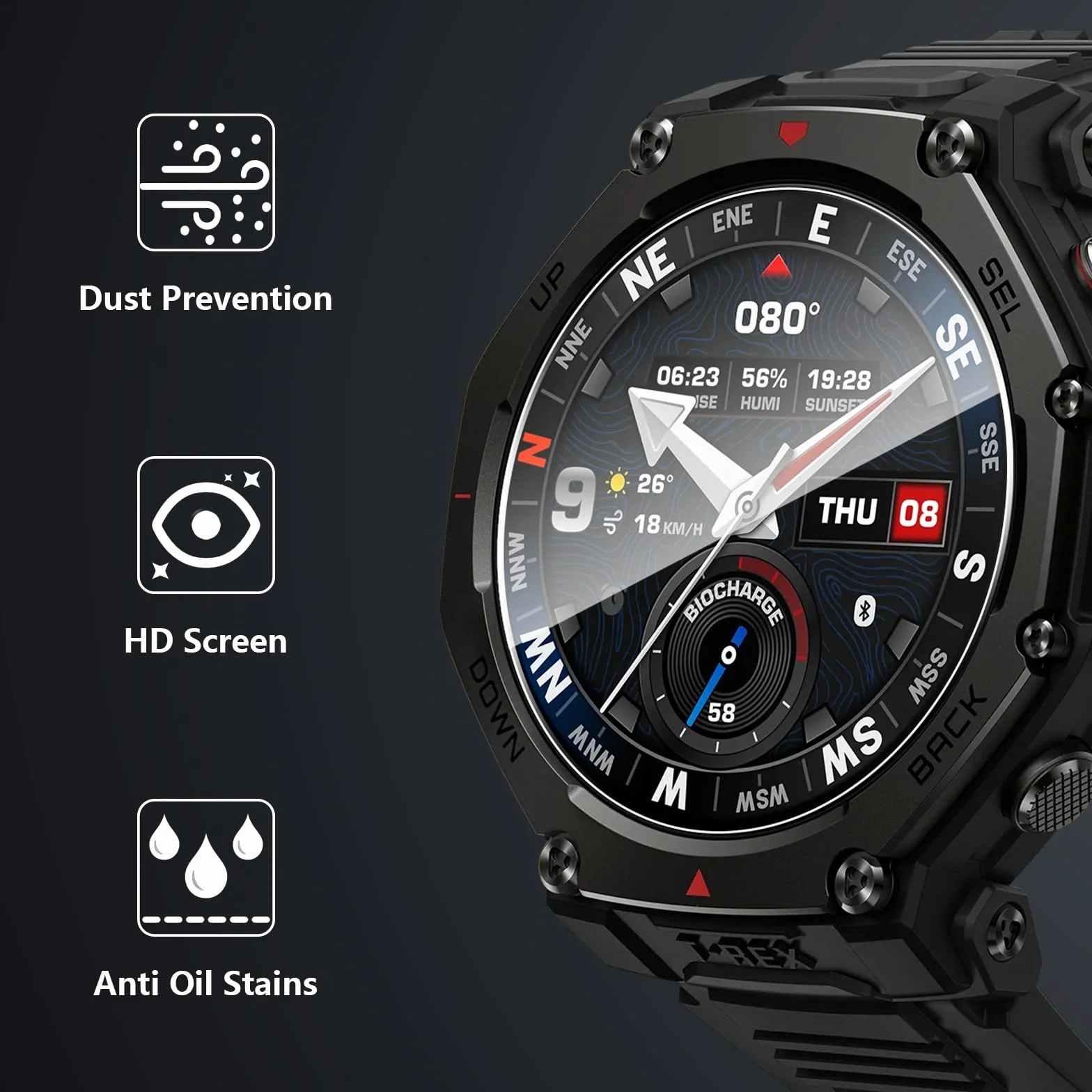 Folia ochronna do Amazfit T-Rex 3 Pro do szkła pancernego, 4 sztuki, wodoszczelna folia ze szkła hartowanego, odporna na zarysowania, ultra cienka ochrona wyświetlacza bez pęcherzyków powietrza