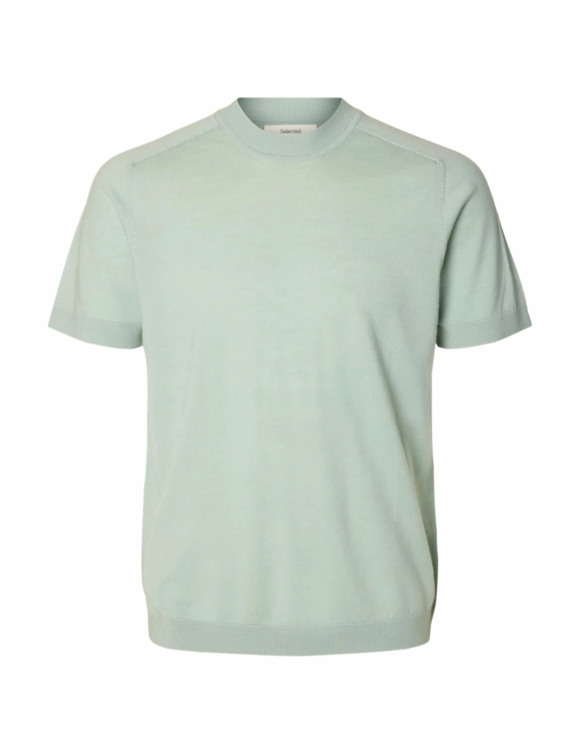 Slhtray Ss Knit Merino Crew Neck Noos, Aqua Gray, L