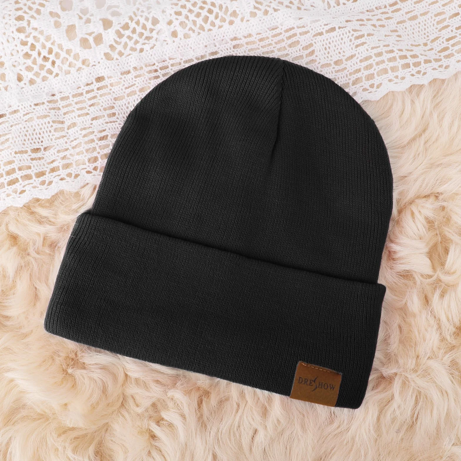 DRESHOW Dzianinowa Czapka Beanie z Satynowa Podszewka Czapki Zimowe dla Kobiet Mężczyzn Miękka Ciepła Zimowa Czapka z Daszkiem Unisex