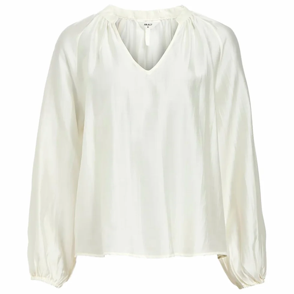 Objheidi L/S Lo V-Neck Top Noos, Cloud Dancer, 36