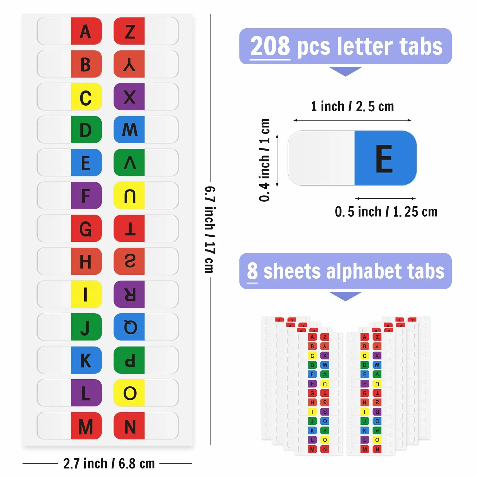 Aixoom Samoprzylepne zakładki A-Z, wielokolorowe, alfabet, zakładki indeksowe, przezroczyste, trwałe zakładki alfabetyczne, małe zakładki do notebooków, pliki słowników (208)