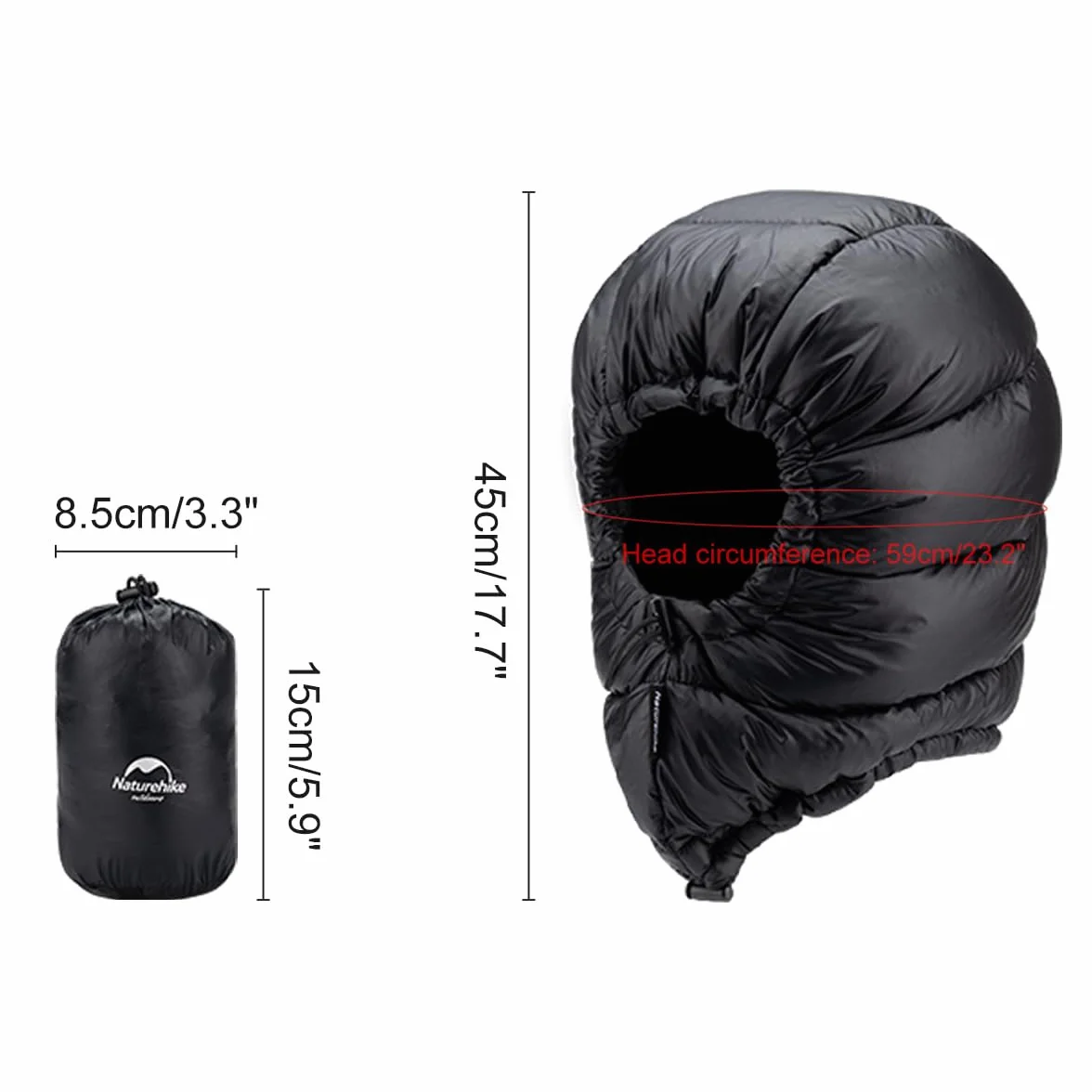 Naturehike Zimowy kaptur puchowy, wodoszczelny,, czarny, XL