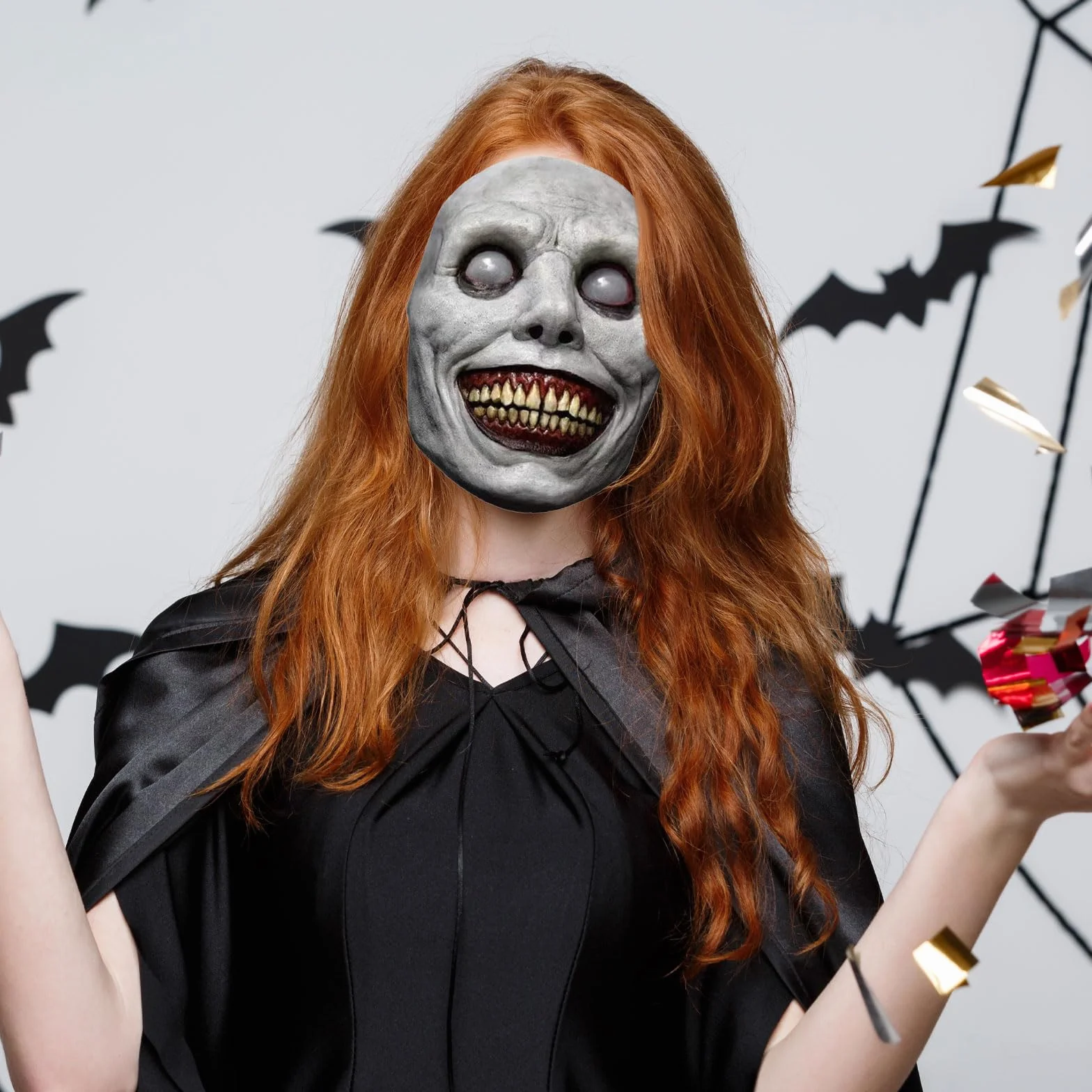 GWAWG Maska z uśmiechem egzorcysty na Halloween, przerażający horror, straszna maskarada, maska na Halloween, uśmiechnięty demon, straszny klaun, cosplay, rekwizyty do cosplay i akcesoria do kostiumu