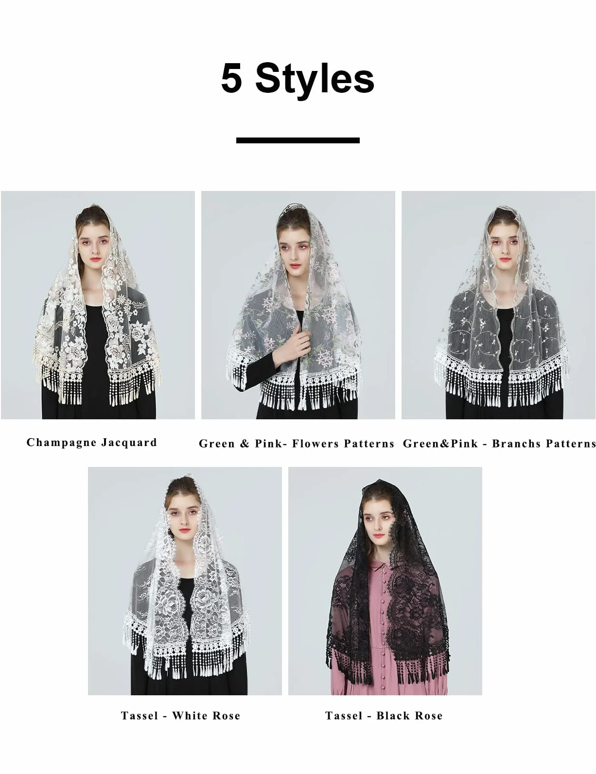 BEAUTELICATE Mantilla V118 koronkowy szal katolicki welon etola z frędzlami czarno-biały dla kobiet na targach łacińskich kaplica kościelne wesele