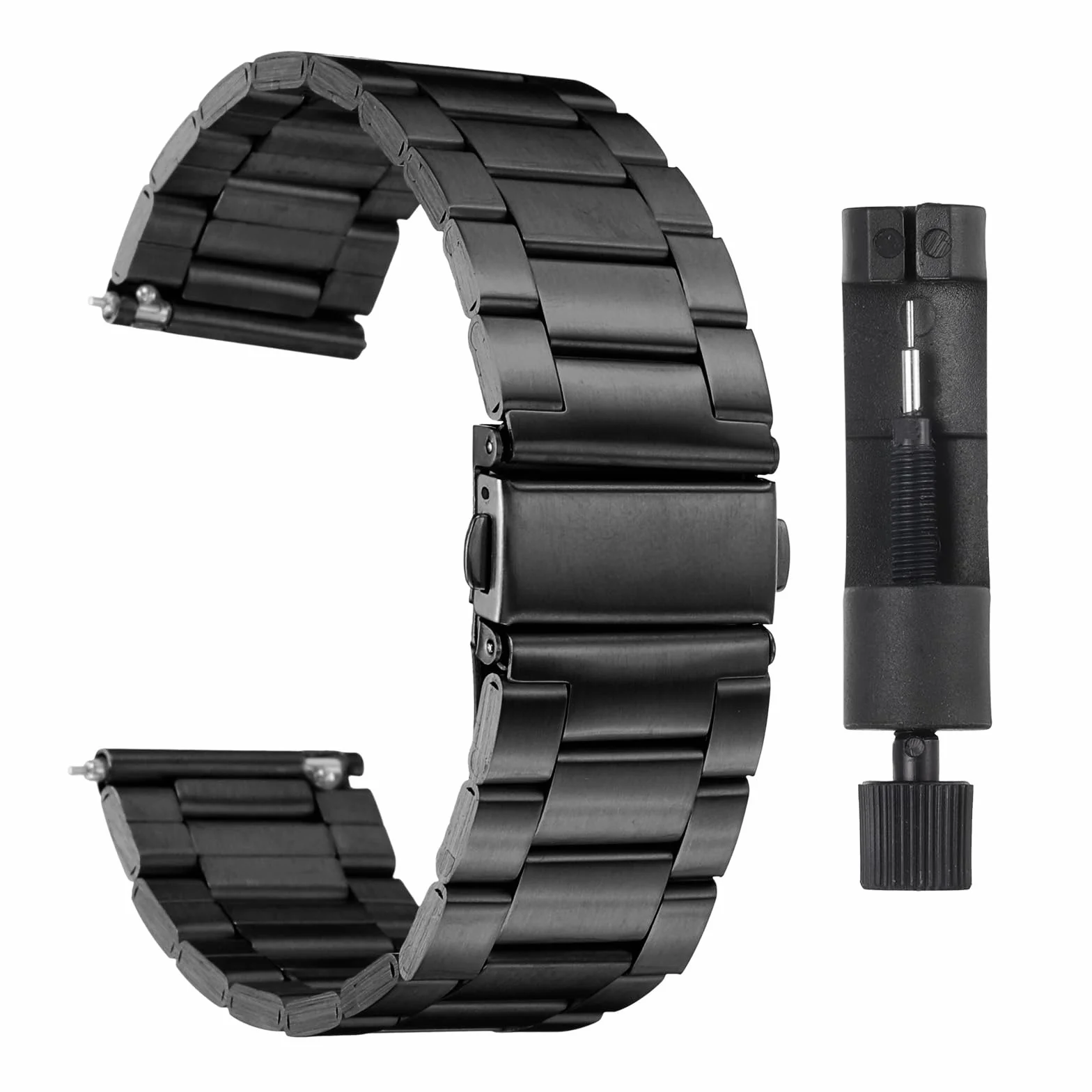 QUARKZMAN 22 mm paski do zegarków z stali nierdzewnej, metalowym zapięciem motylkowym, metalową powłoką Quick Release, z adapterem, black