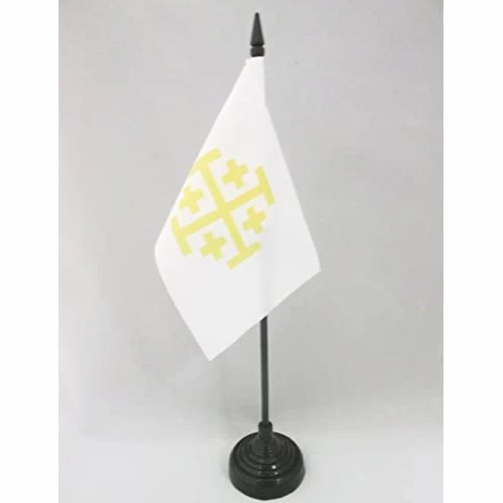 AZ FLAG - Flaga na stół Królestwo Jerozolimy - 15x10 cm - Kraje Krzyżowców Flaga stołowa 10 x 15 cm - Flagi