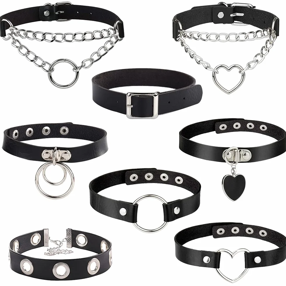 HIQE-FL skórzany choker, gotyckie nity, obroża gotycka, choker gotycki na szyję, punkowa skórzana obroża, Metal