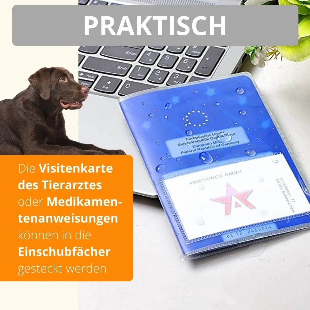 AMATHINGS Etui na legitymację zwierząt domowych, przezroczyste i wodoodporne – kieszenie wsuwaną – idealne na karteczkę szczepień