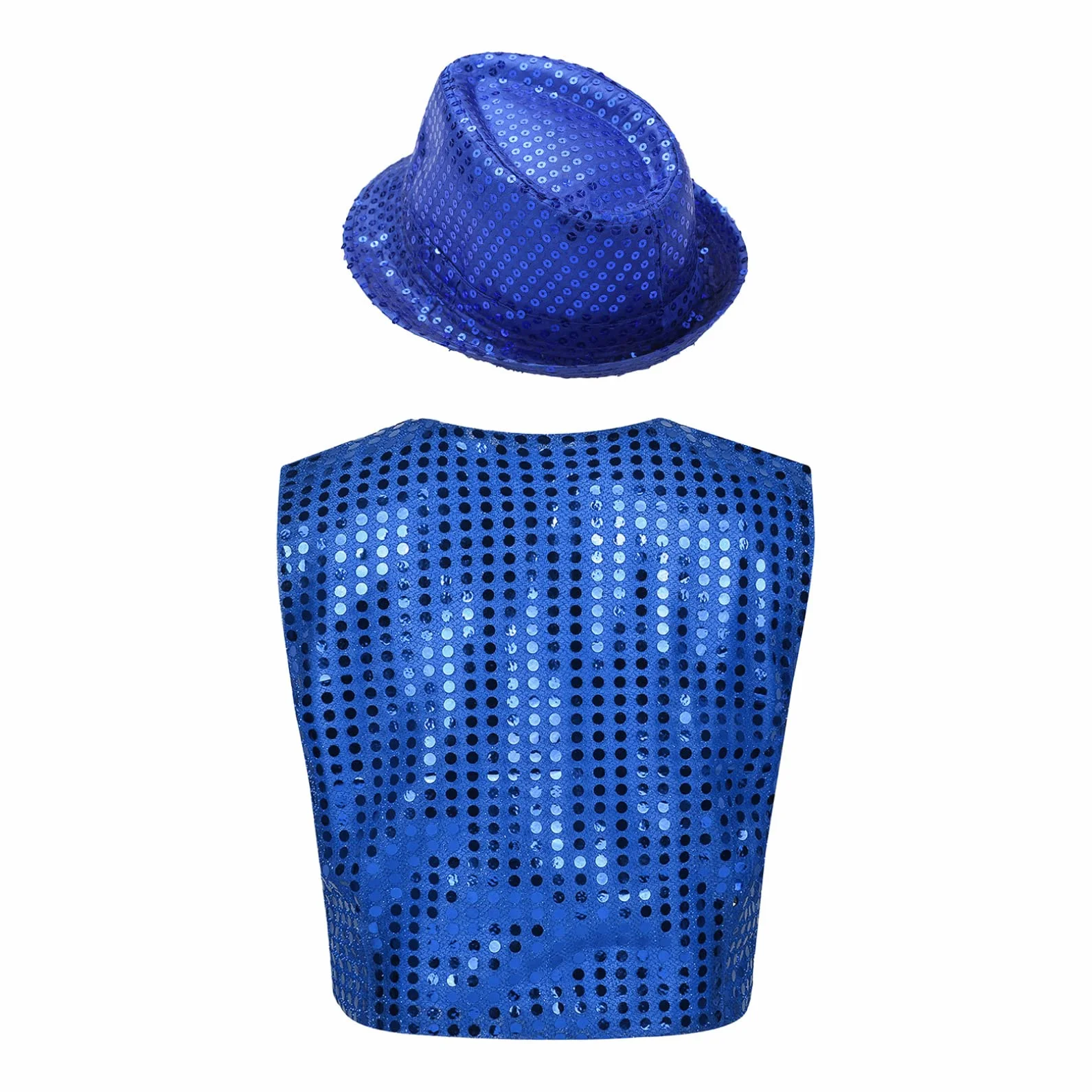 JEATHA Dziecięca kamizelka z cekinami z kapeluszem, jazz, latynoska, bez rękawów, kurtka Crop Top Glitter Tanktop Vest Top, błyszcząca górna część odzieży do tańca