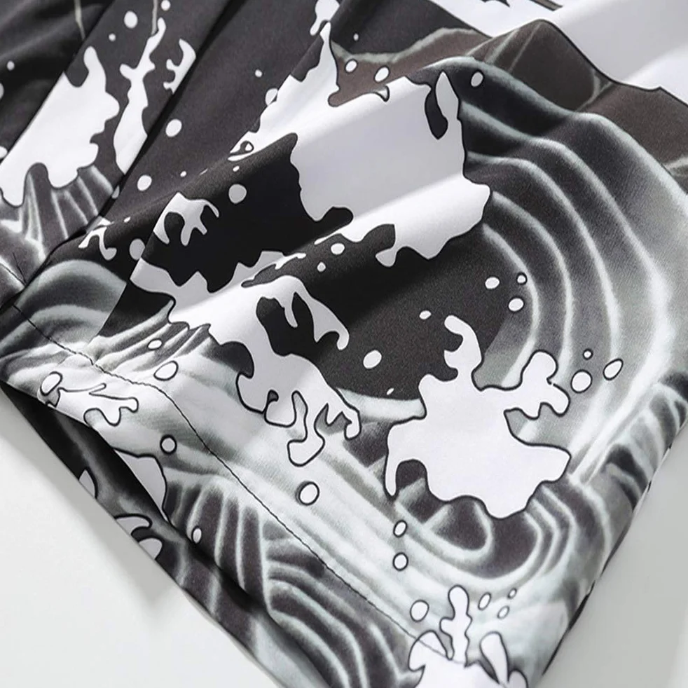 Męska kurtka kimono, neutralna retro wzorzysty wzór żurawia luźny rękaw bawełniana koszula top