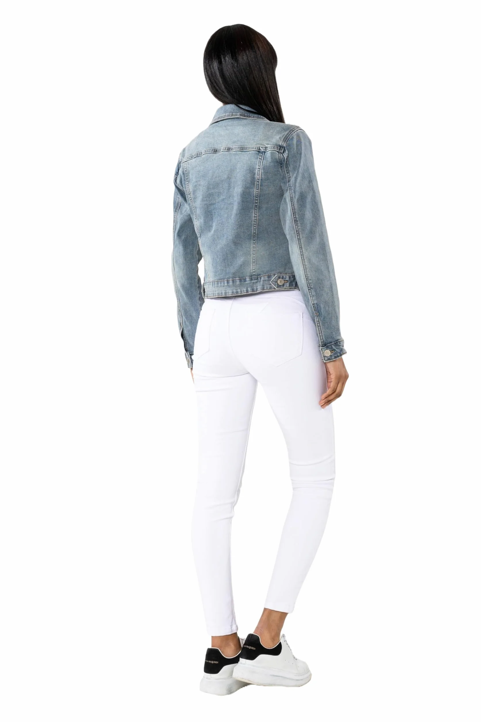 Nina Carter Damska kurtka dżinsowa Slim Fit, kurtka przejściowa, lekka, skinny stretch, denim casualowy
