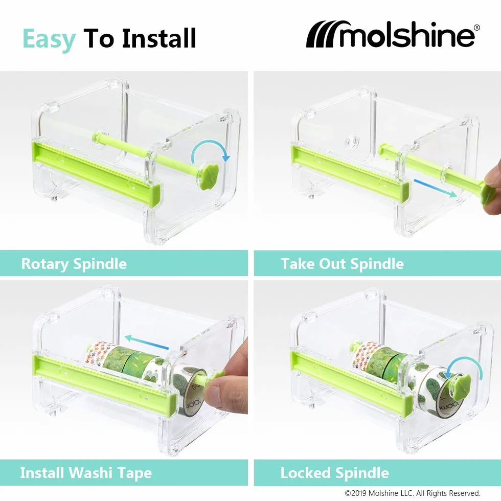 molshine Dozownik do przechowywania taśm maskujących Washi, 2 szt., przezroczysty pulpit, uchwyt na rolkę taśmy (nie zawiera taśmy maskującej)