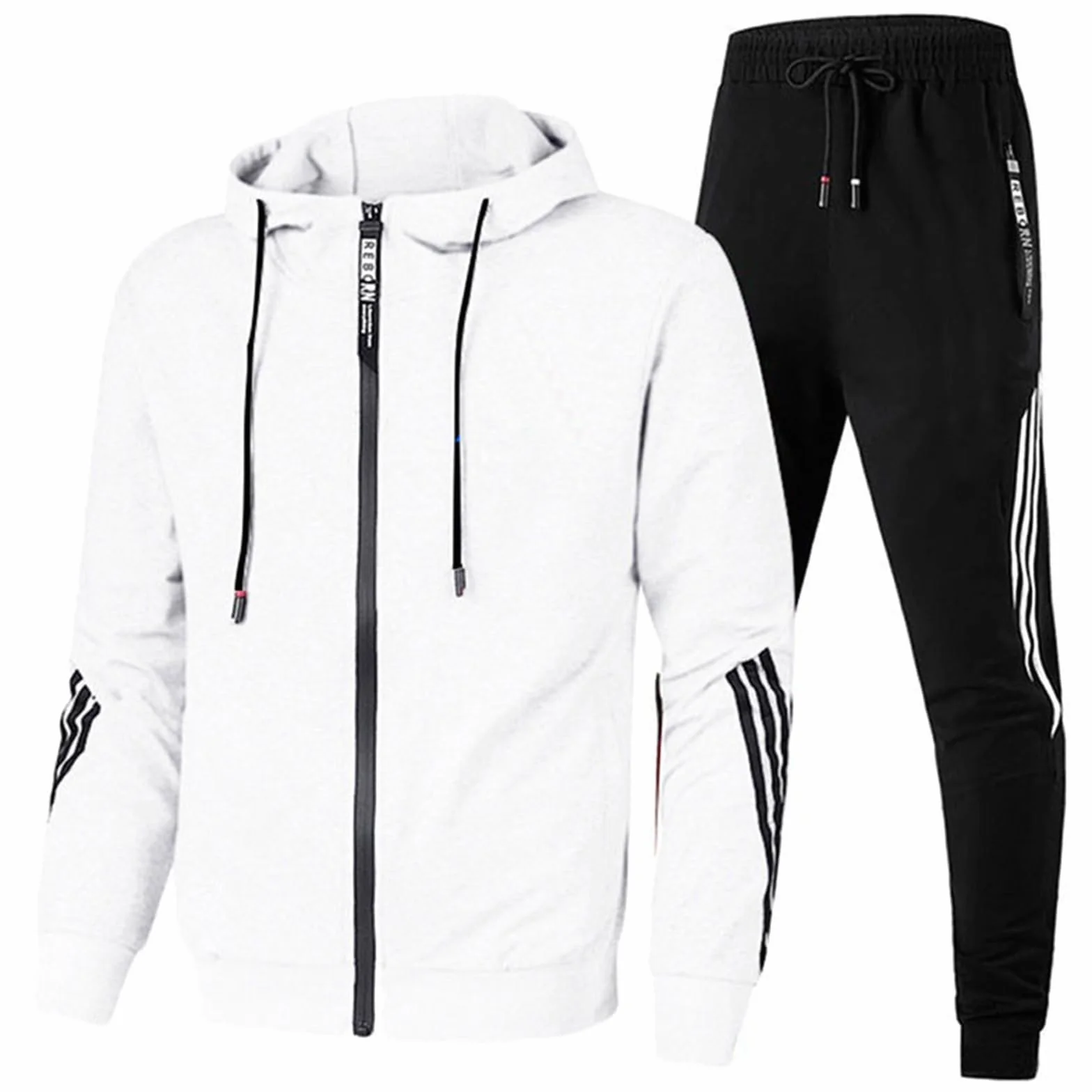 Generisch Męski dres do joggingu, 2-częściowy, dres domowy, oversize, bluza z kapturem i baggy, bawełniane, spodnie do biegania, dres sportowy, bluza z kapturem, spodnie do biegania, garnitur męski