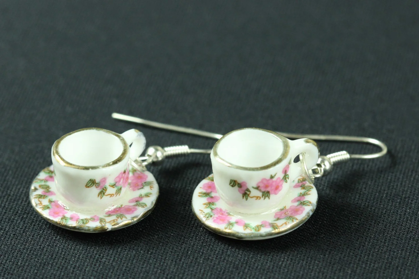 Miniblings Filiżanki kolczyki filiżanka do herbaty filiżanka do kawy porcelana różowa herbata - ręcznie robiona modna biżuteria I kolczyki biżuteria do uszu posrebrzane