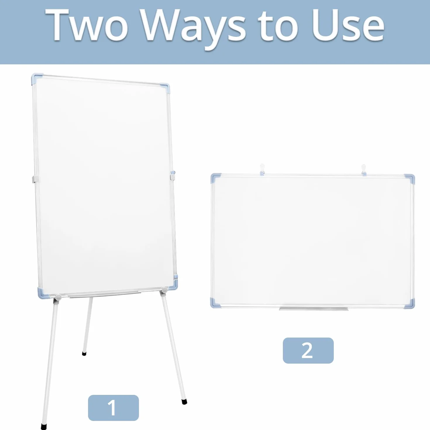 QWORK® Stojak na flipchart, 90x60 cm, Stojak na flipchart o regulowanej wysokości, tablica do suchego czyszczenia z 5 piórkami, 1 gumka do tablicy, 2 nietłuczące się gwoździe