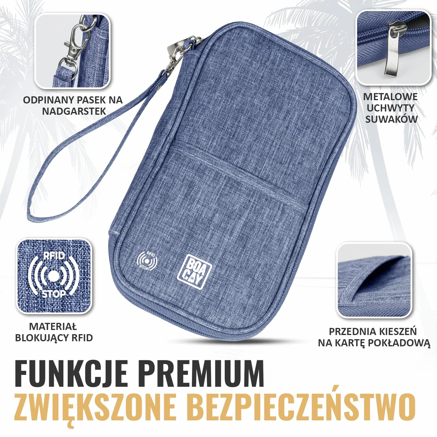BOACAY Etui na Paszport Rodzinny z RFID, Portfel Podróżny dla Kobiet i Mężczyzn, Organizer na Dokumenty, Wodoodporne Etui na Bilety, Pieniądze, Karty