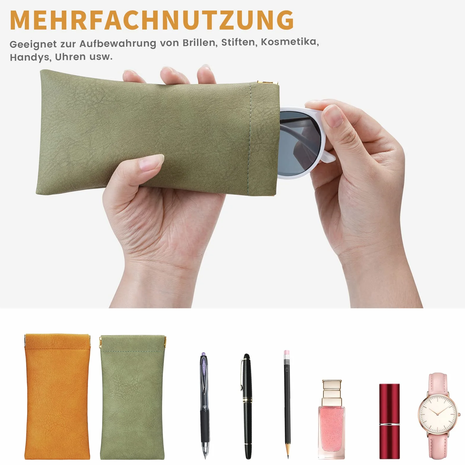 MOLSHINE 2Pcs Przenośny skórzany futerał na okulary przeciwsłoneczne,Miękki futerał na okulary do czytania,Małe okulary przeciwsłoneczne (Zielony i żółty)