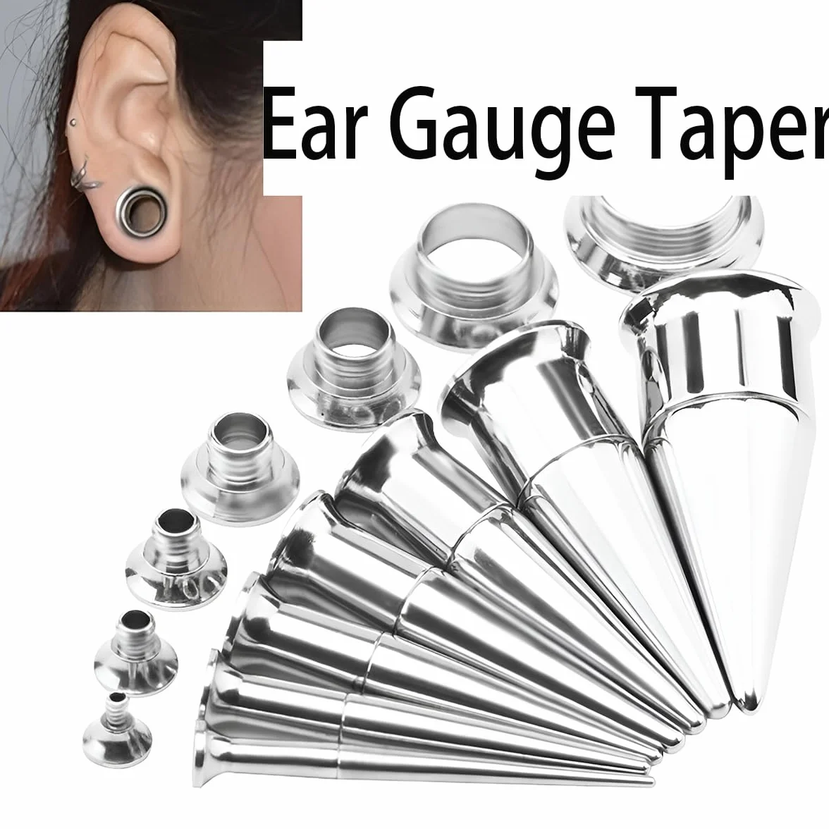 1 para srebrnych 2 mm (12 g) Taper Plugs tunele, zatyczki do uszu, piercing septum, biżuteria do ciała, rozpychacze do uszu, gwint wewnętrzny, tunel do mięsa, stal tytanowa, stal nierdzewna, dla