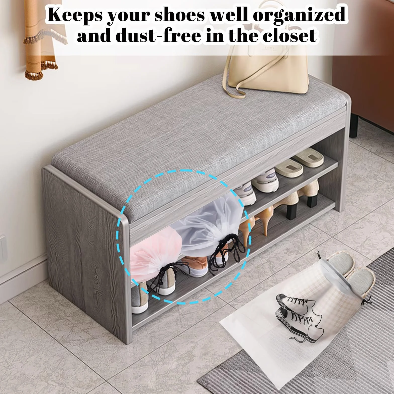 RETON 20 szt. toreb na buty do podróży, półprzezroczysta torba na buty ze sznurkiem, przenośne, wodoodporne, podróżne torby na buty do przechowywania, organizer z linką, dla kobiet i mężczyzn,