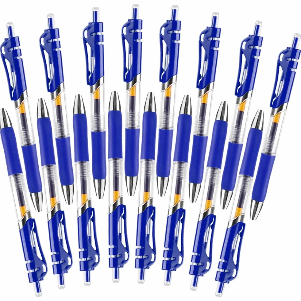 OFFCUP Niebieskie długopisy żelowe, 0,5 mm, 16 sztuk, wysuwane, szybkoschnące, ergonomiczne długopisy żelowe, duża obudowa, antypoślizgowy uchwyt
