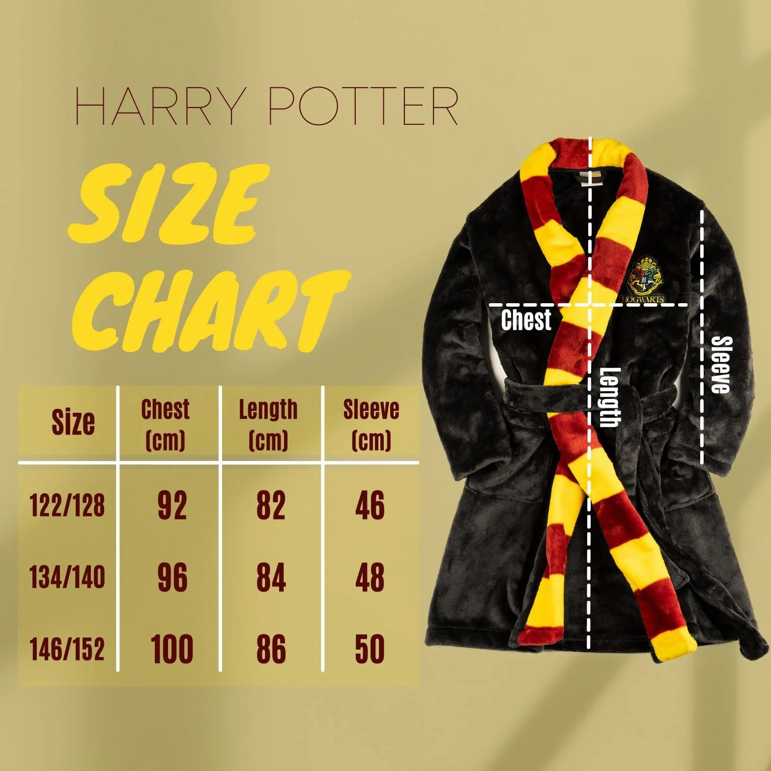 Wizarding World Harry Potter Szlafrok Dziecięcy Gryffindor Hogwart Dla Chłopca Dziewczynki 3 Rozmiary